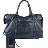 Balenciaga Navy Lambskin Moto Work Two-Way Bag