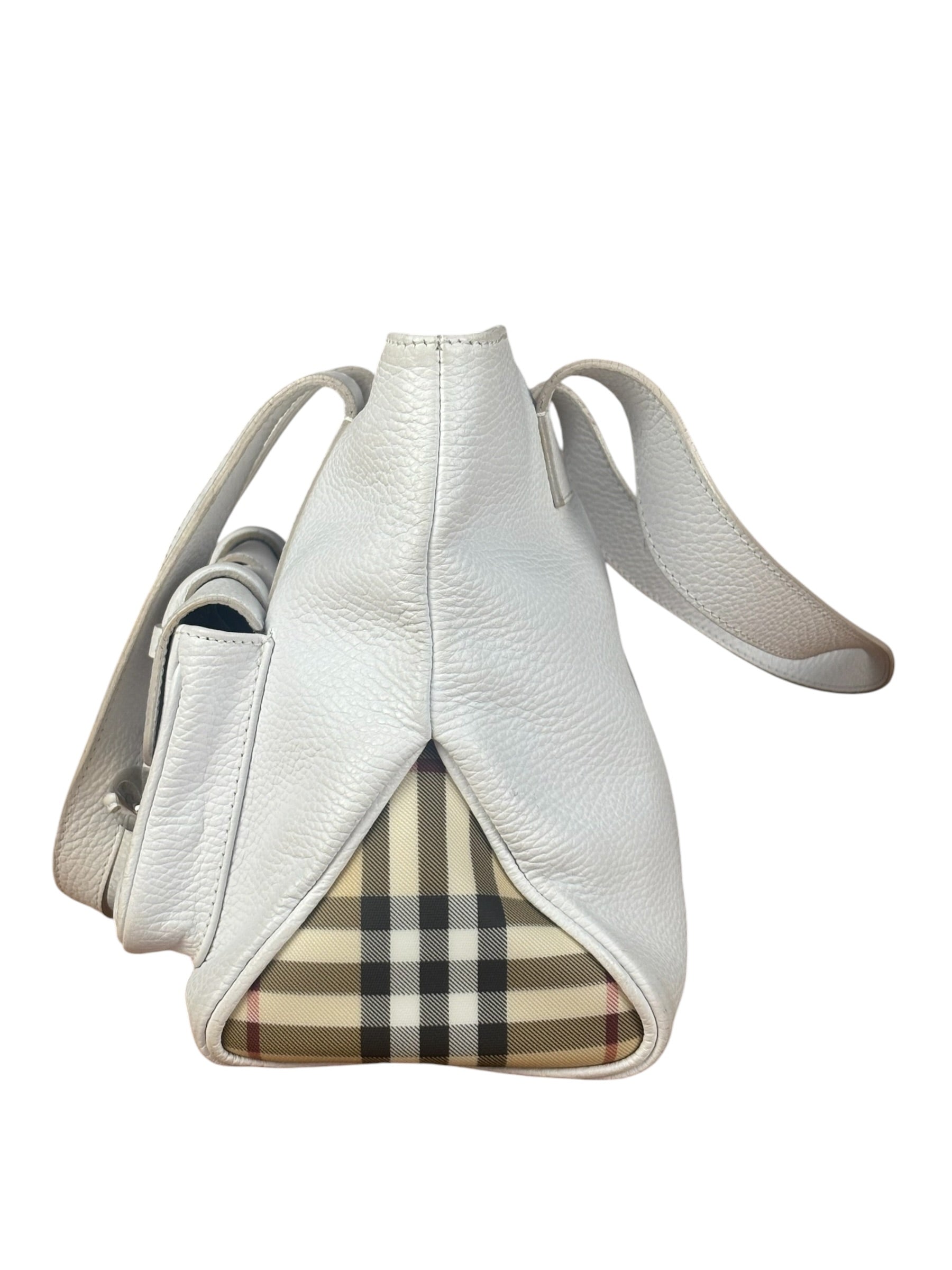 Burberry White Pebbled Leather Shoulder Bag