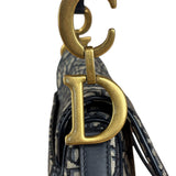 Christian Dior Navy Leather Trim Trotter Saddle Two-Way Bag