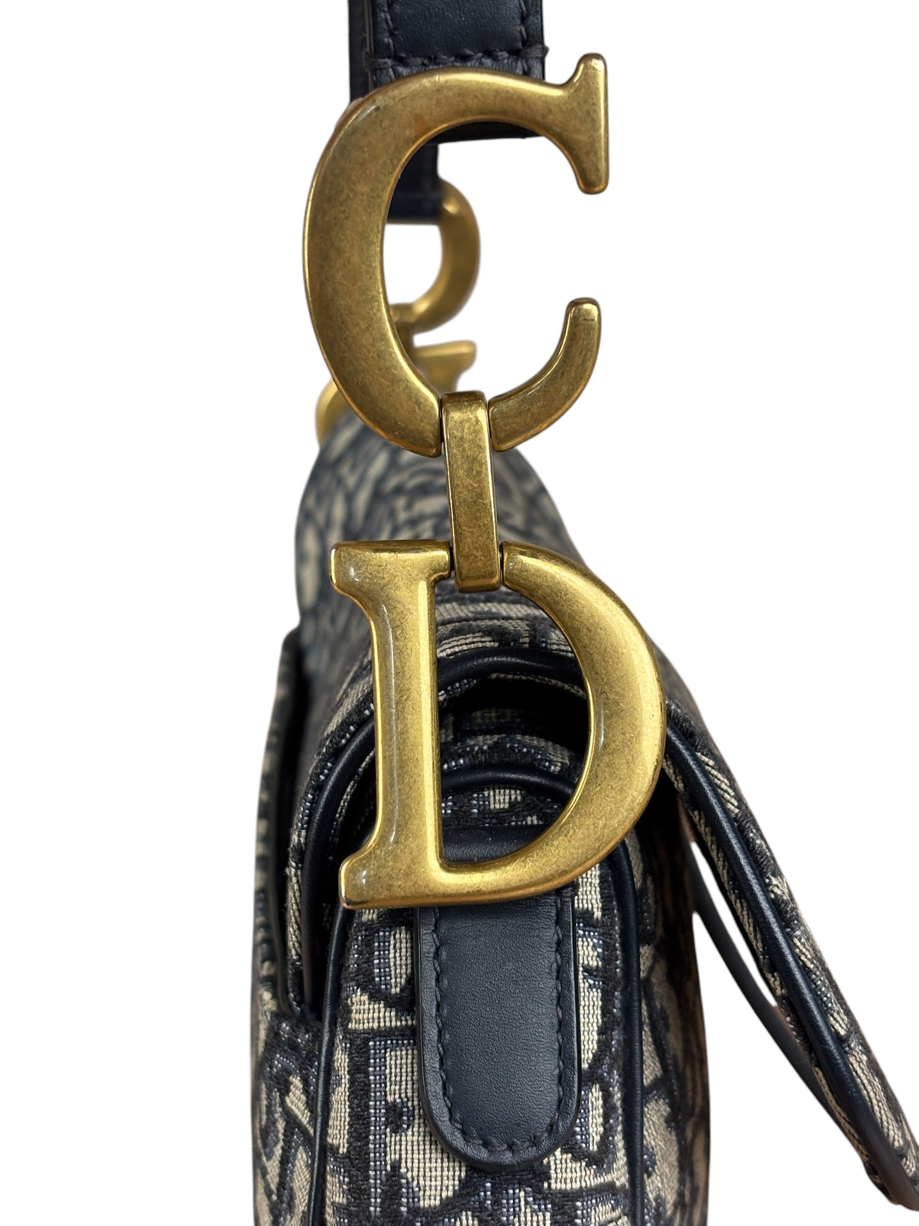 Christian Dior Navy Leather Trim Trotter Saddle Two-Way Bag