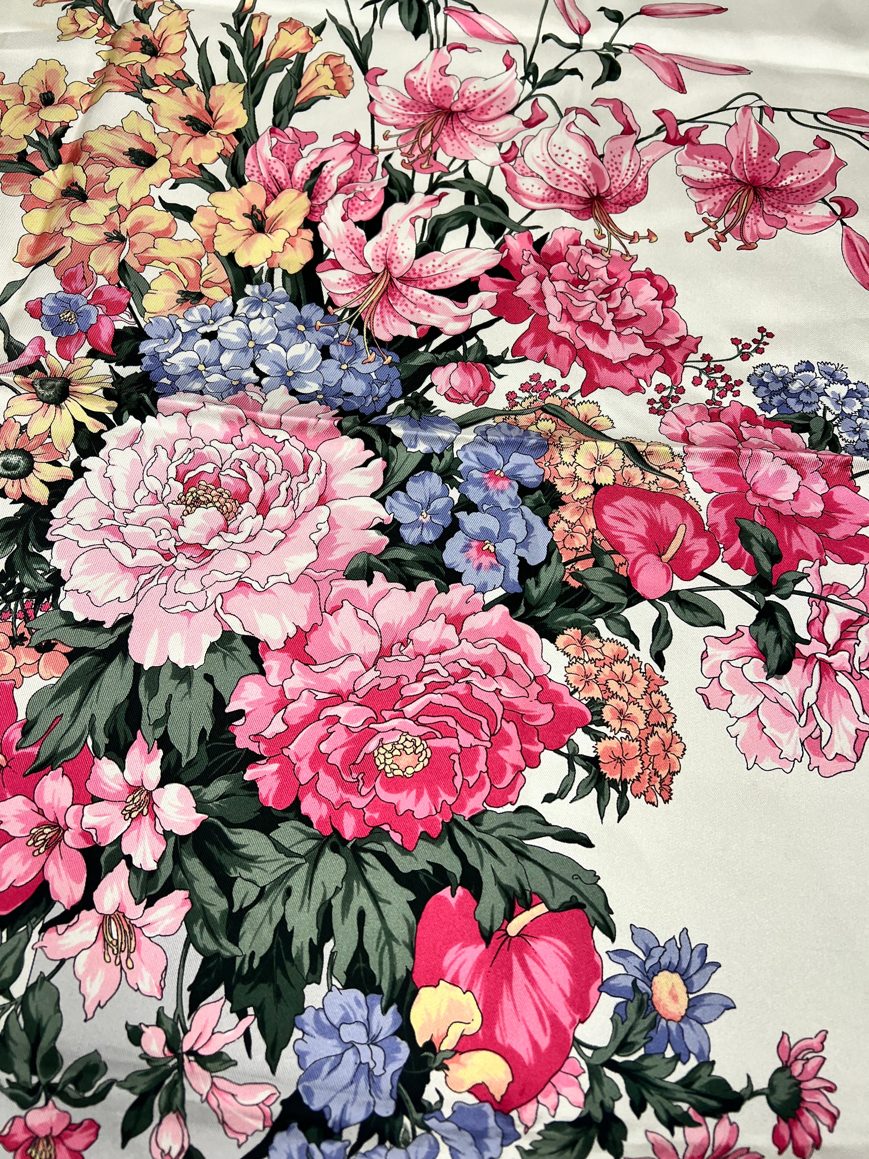 Christian Dior Pink/Grey Silk Floral Scarf