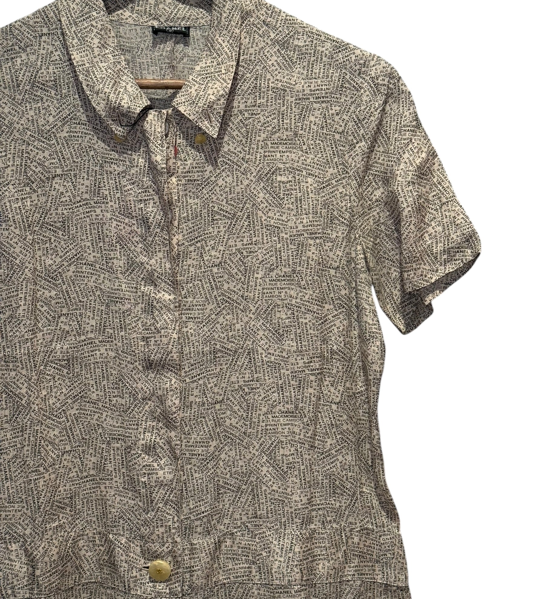 Chanel Newspaper Print Button Up Dress