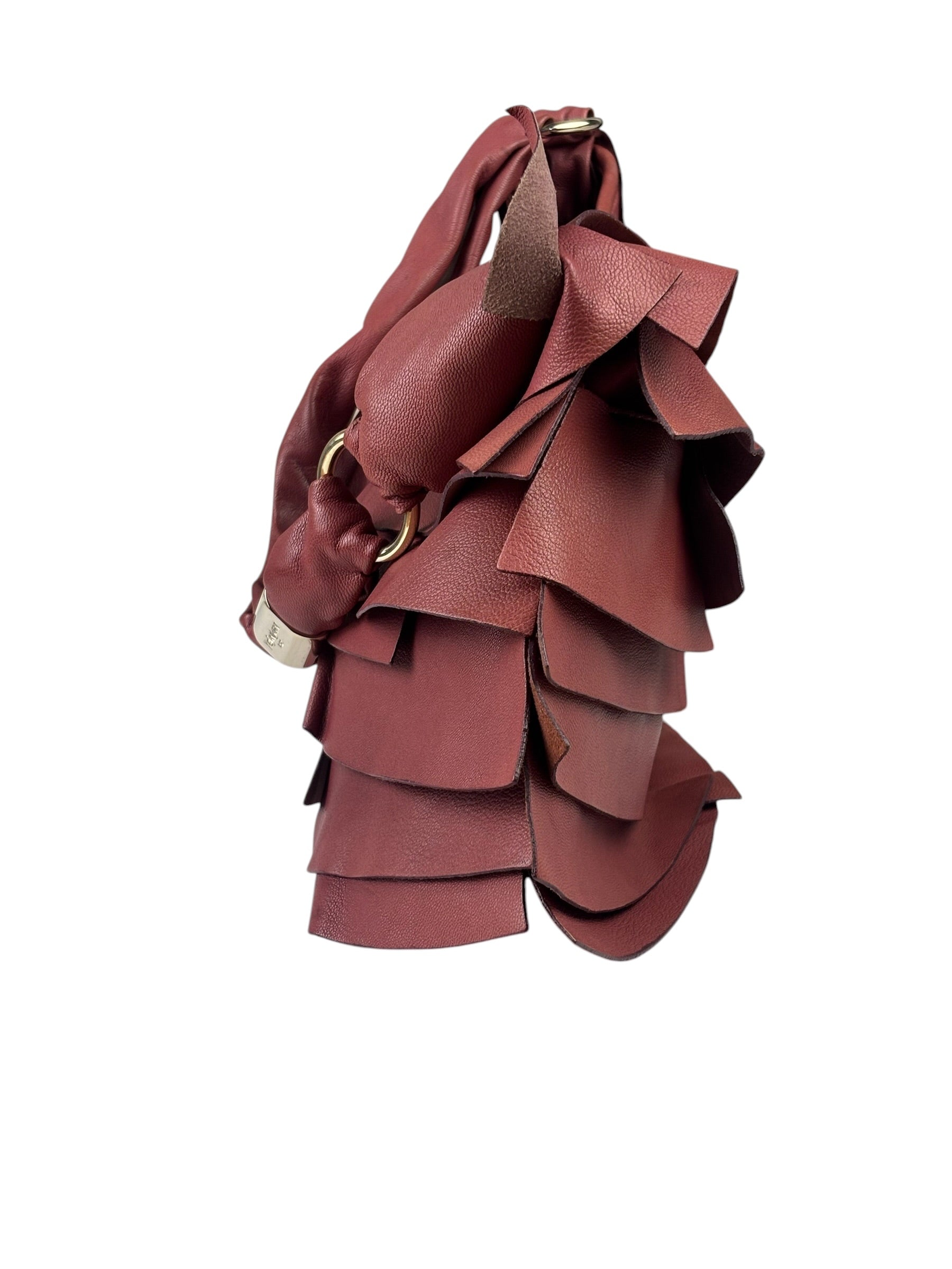 Yves Saint Laurent Dusty Rose Leather Tropez Ruffled Frilled Hobo Bag