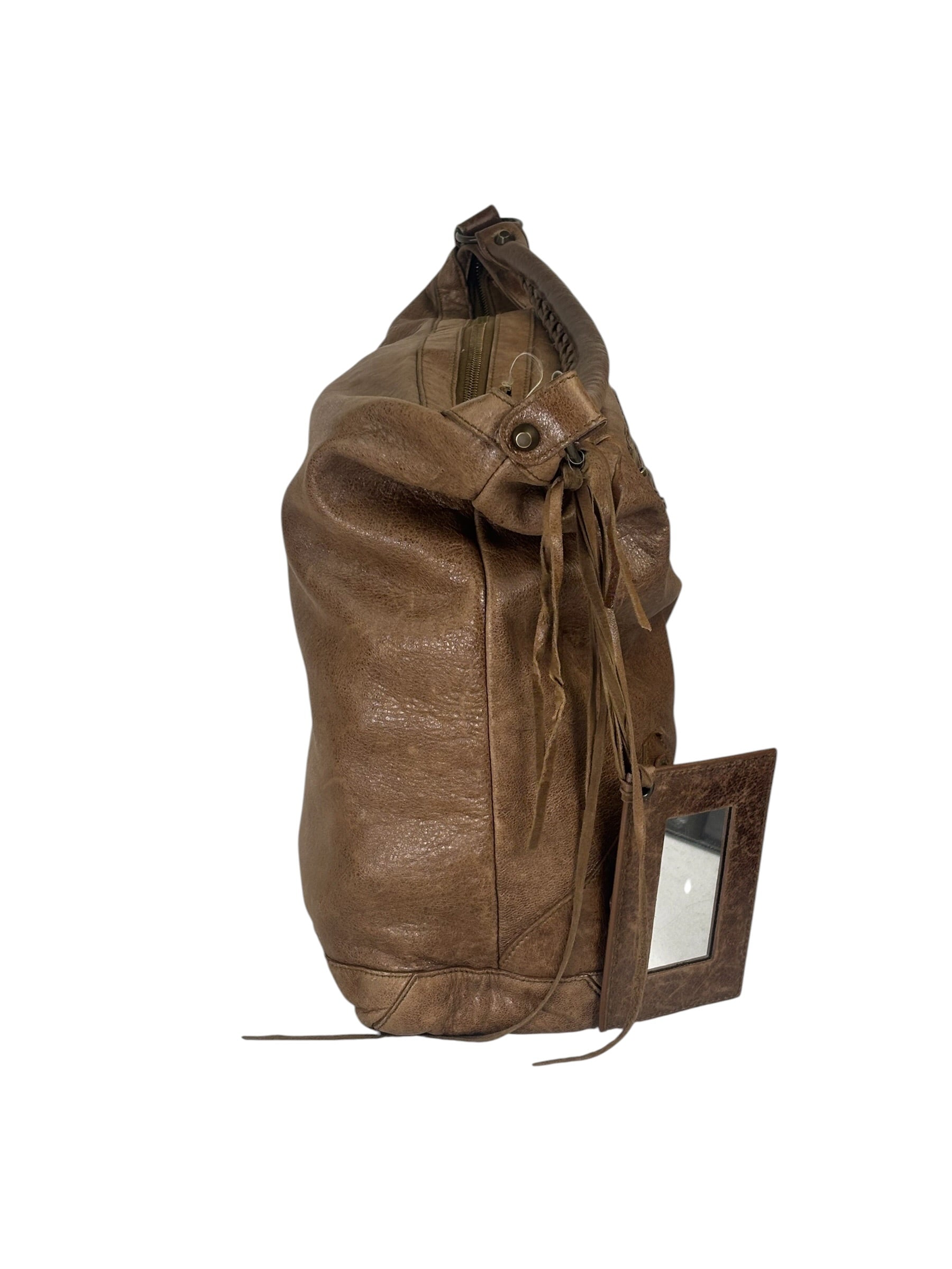 Balenciaga Brown Lambskin Day Moto Hobo Bag