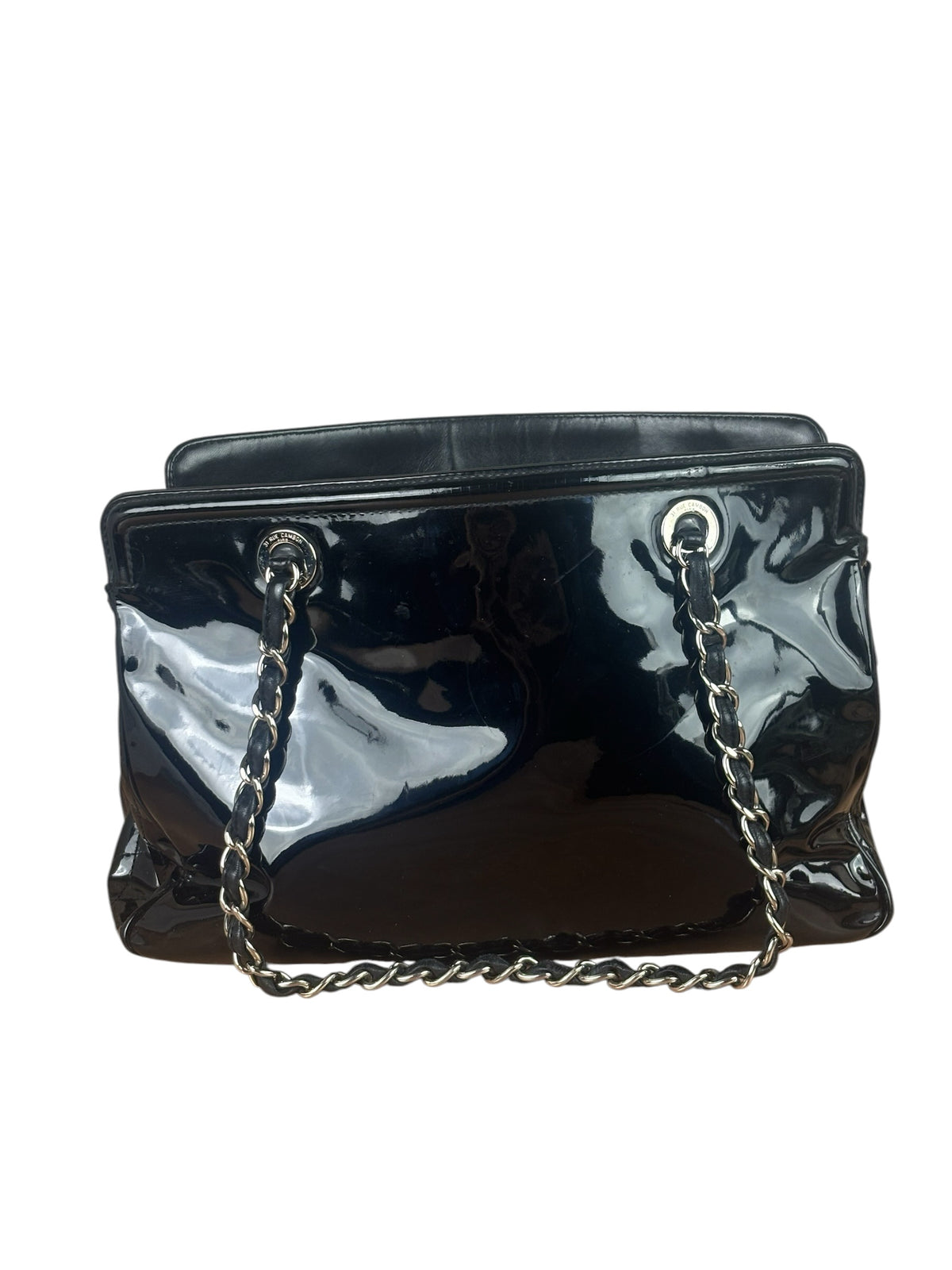 Chanel Black Patent Leather CC Paris -Venice Lipstick Tote 2009