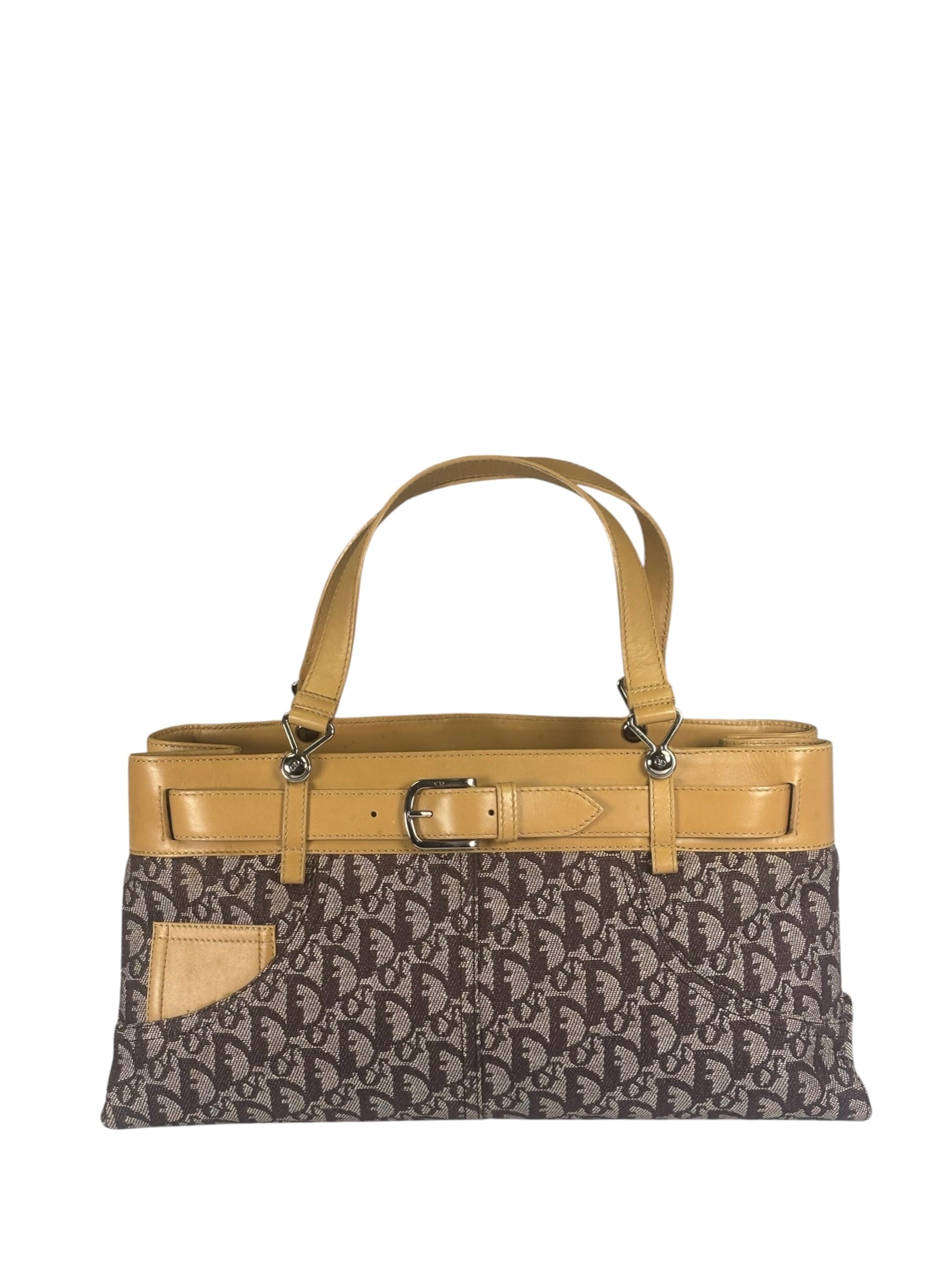 Christian Dior Cloth/Leather Trim Trotter Top Handle Tote
