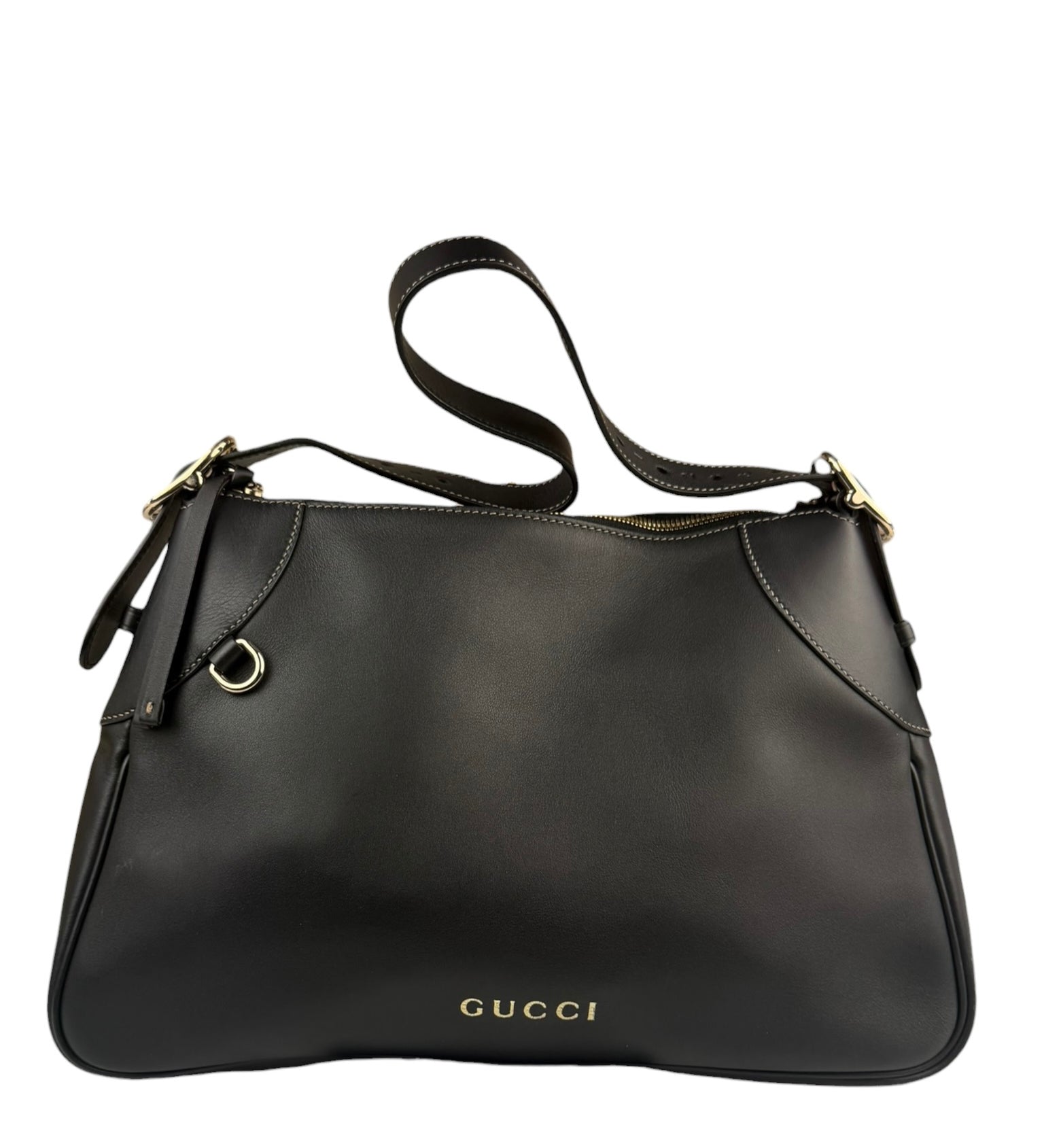 Gucci Black Leather GG Emblem Hobo Bag