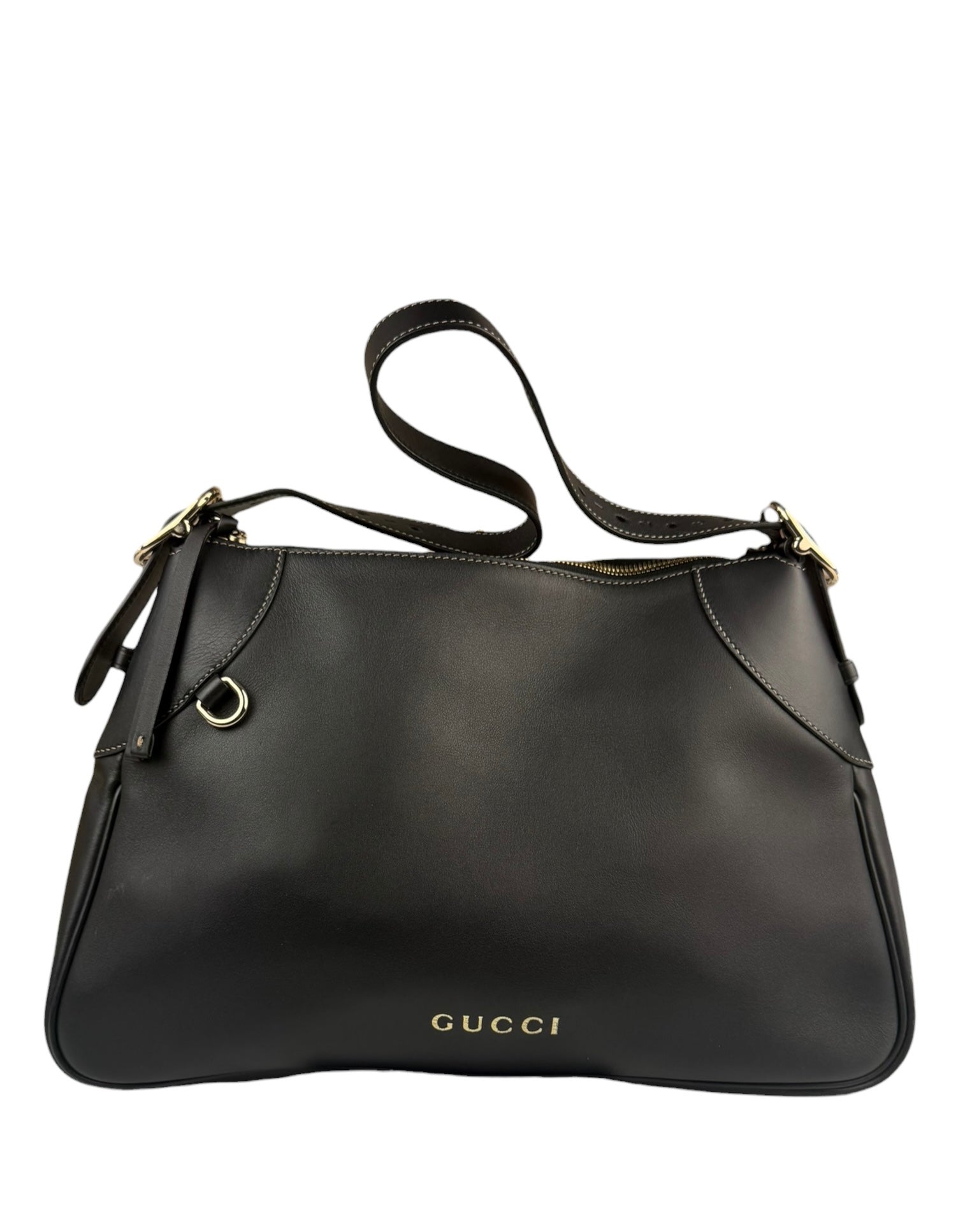 Gucci Black Leather GG Emblem Hobo Bag