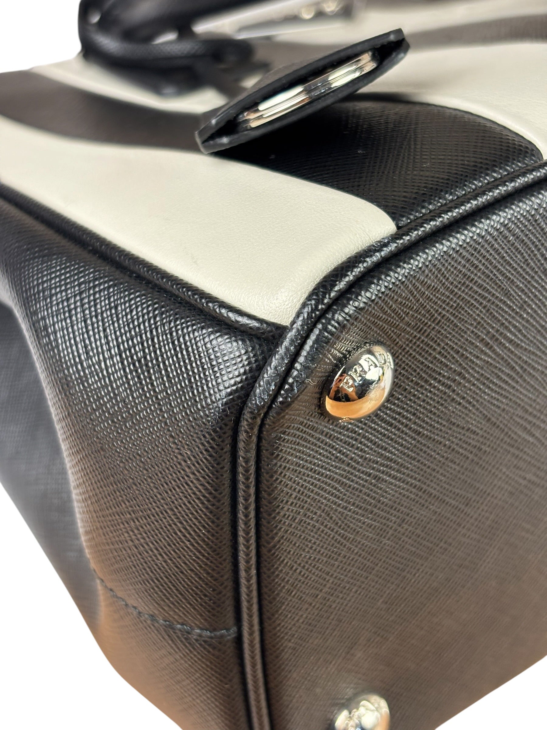 Prada Black/White Saffiano Leather Striped Two-Way Bag