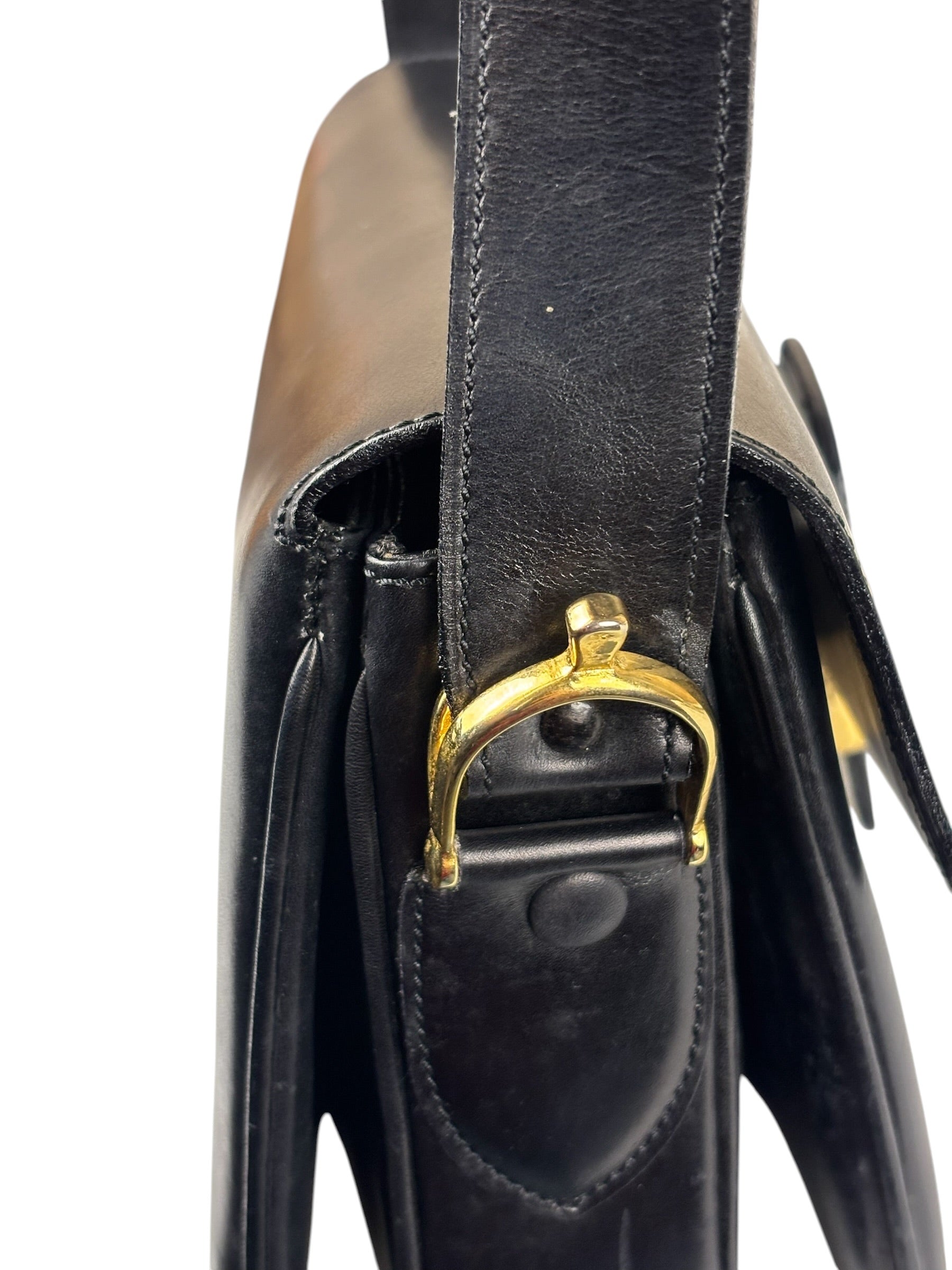 Celine Vintage Black Leather Shoulder Bag