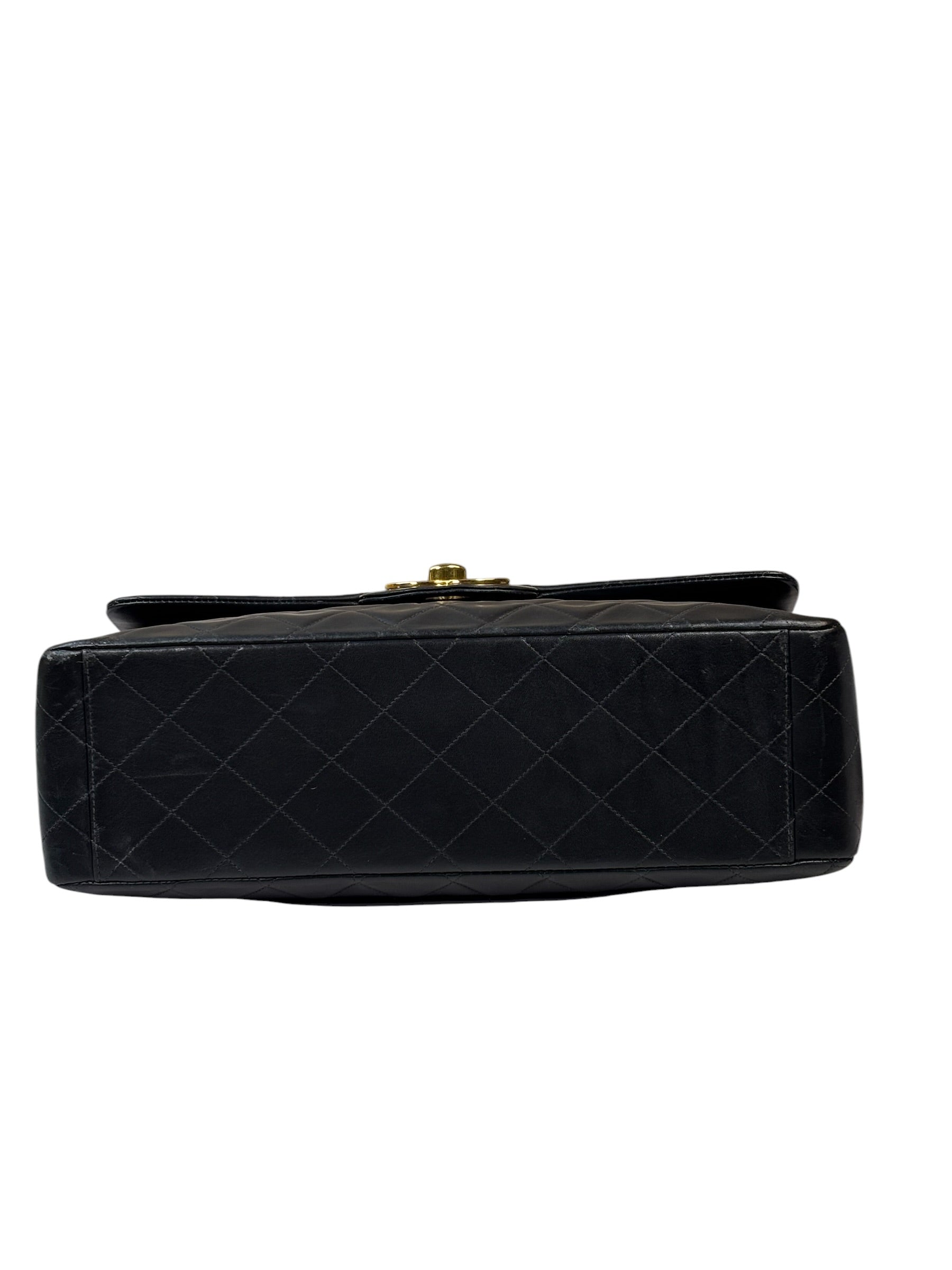 Chanel Vintage Black Quilted Leather Jumbo Flap Bag 1994
