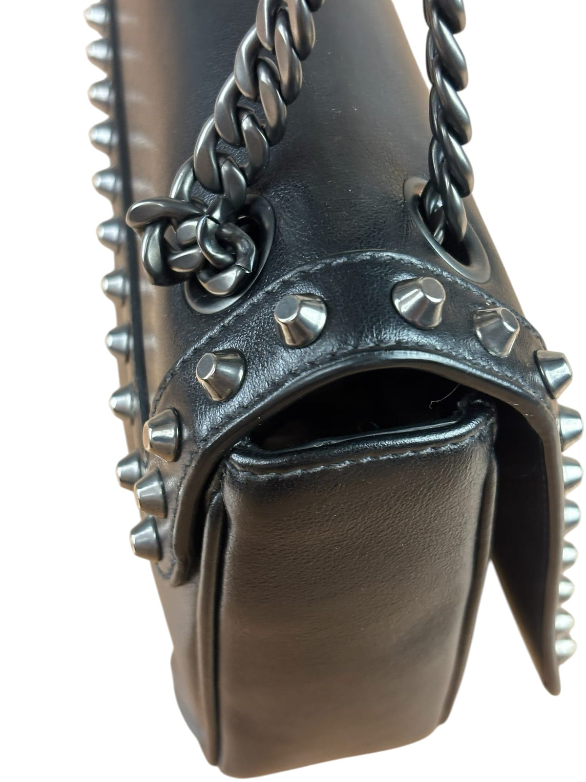 Prada Black Calfskin Studded Glace Flap Bag