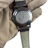 Gucci 5500M Silver Roman Dial Grey Croc Strap