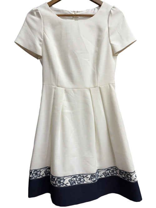 Laisse Passe White/Navy Floral Trim Dress