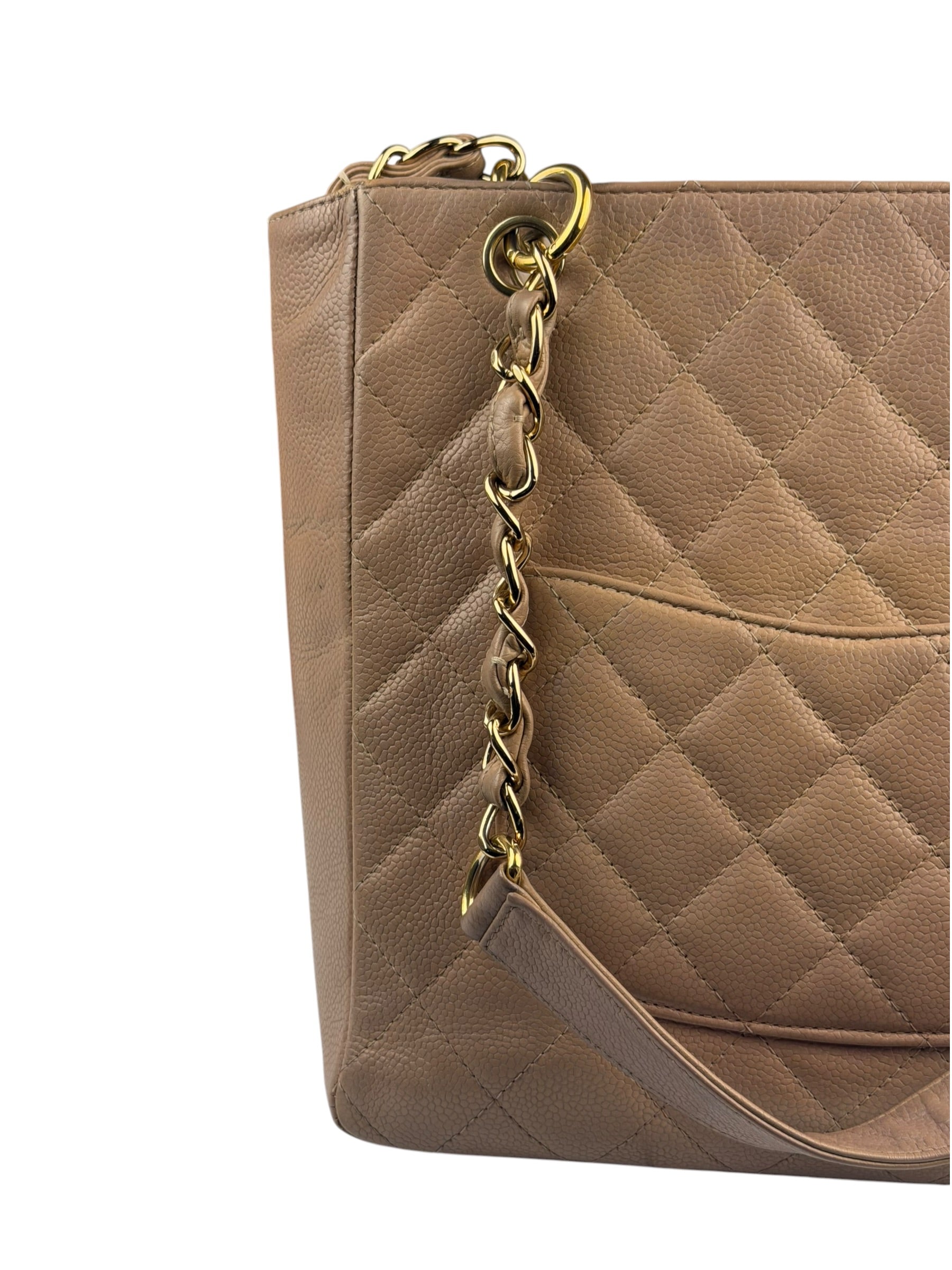 Chanel Beige Quilted Caviar Petite Shopping Tote 2004