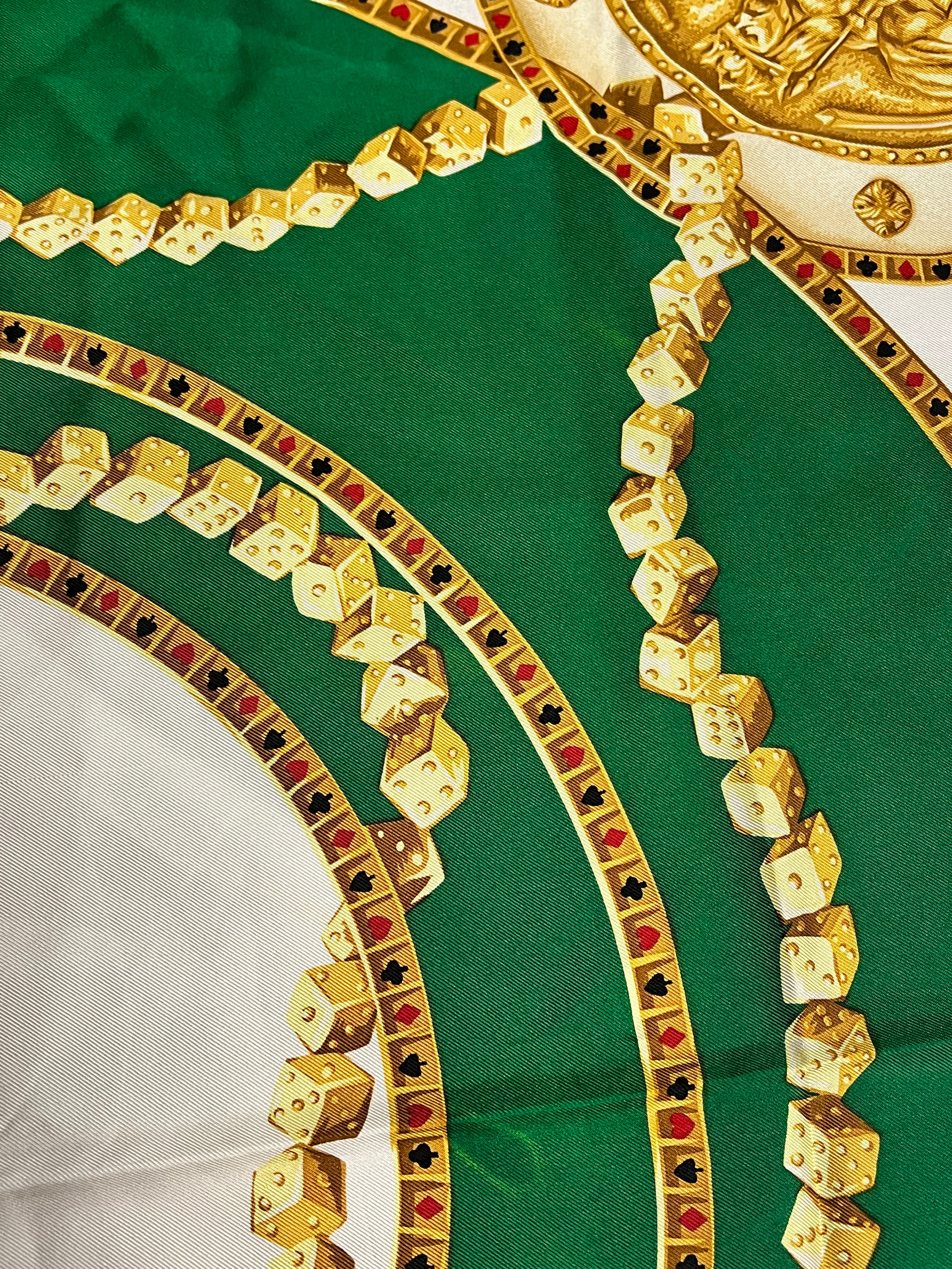 Christian Dior Green/Gold Poker Silk Scarf