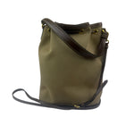 Prada Tan Beige Leather Trim Jaquard Canvas Bucket Bag
