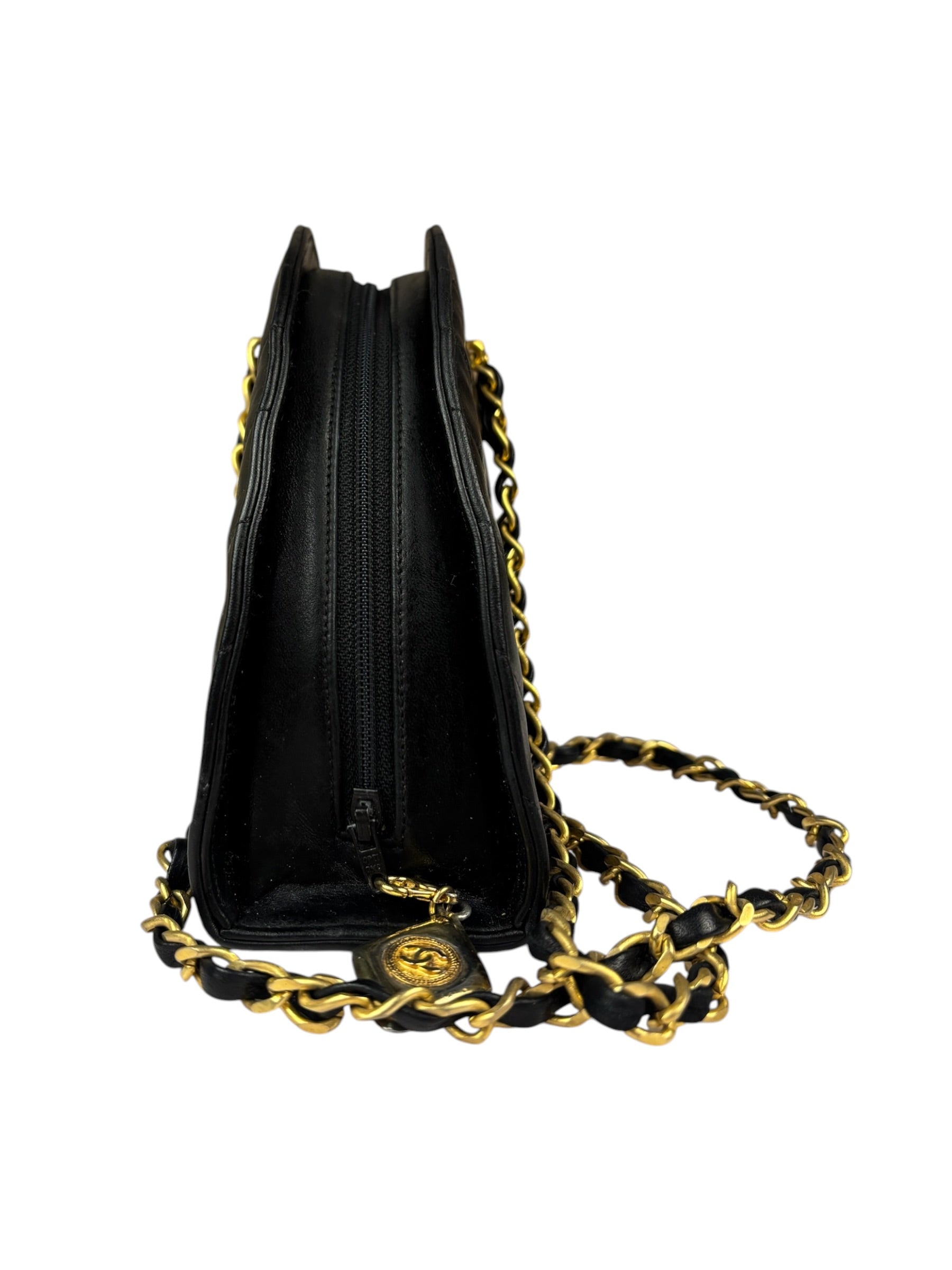Chanel Vintage Black Quilted Lambskin Half Moon Shoulder Bag 1989