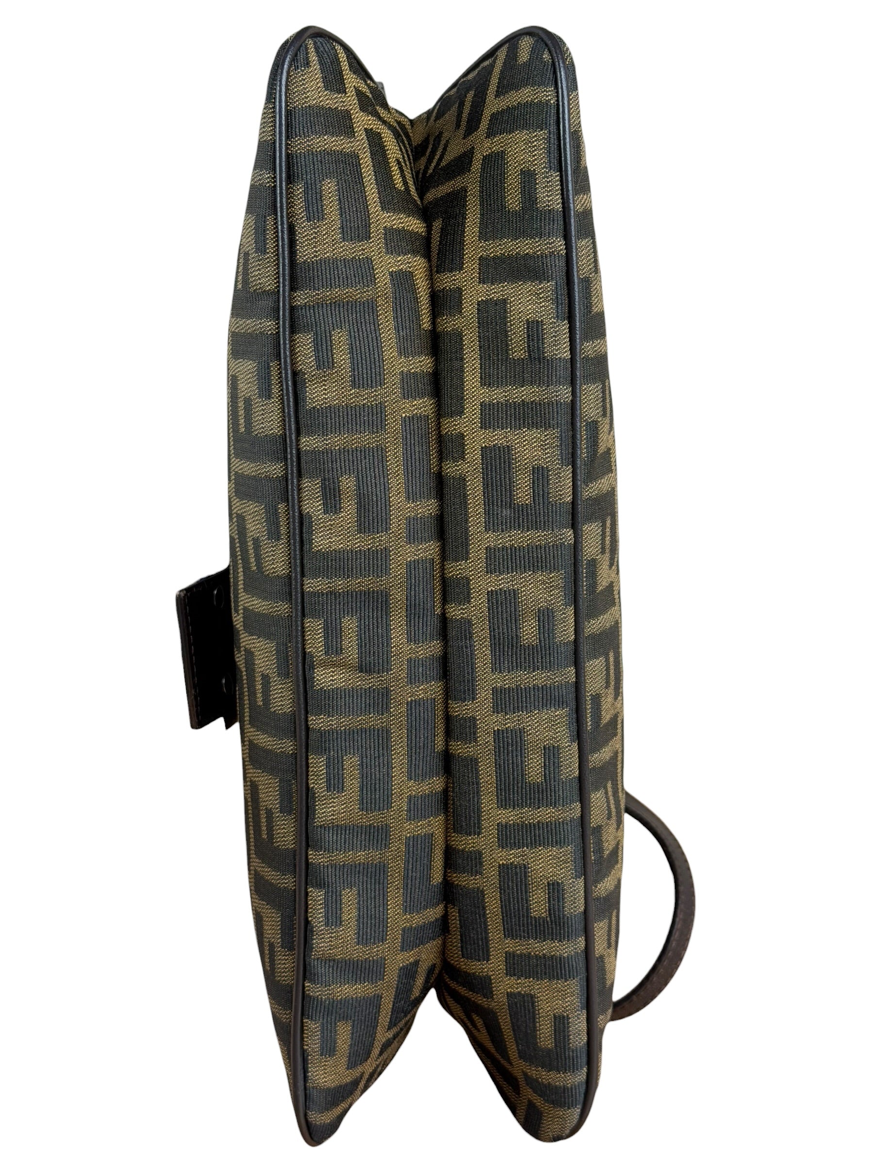 Fendi Brown Leather Trim Zucca FF Monogram Baguette