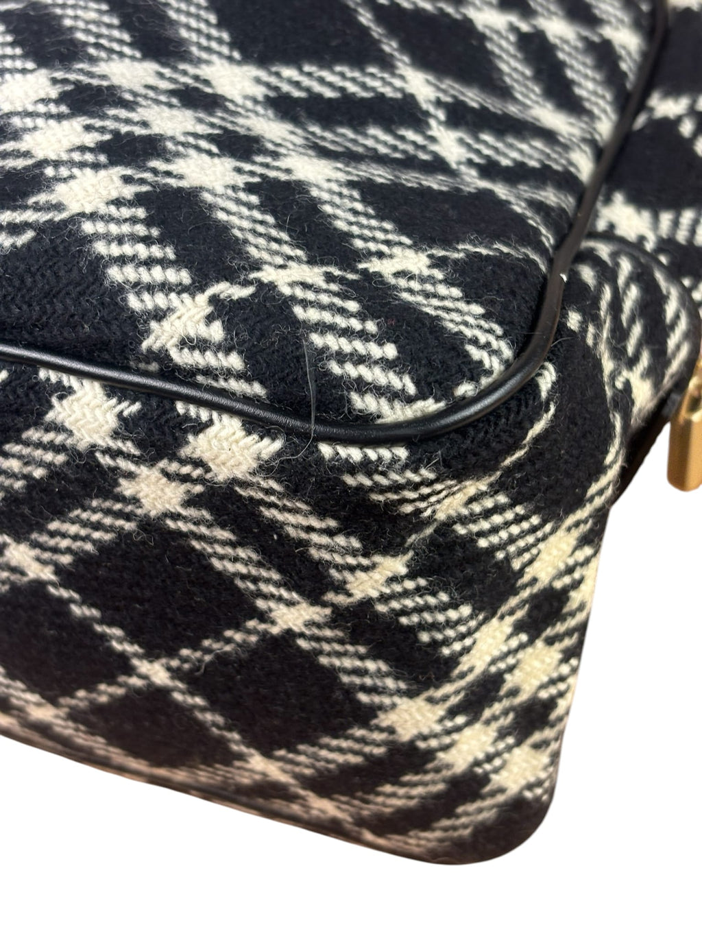 Burberry Black/White Leather Trim/Tweed Boston Bag