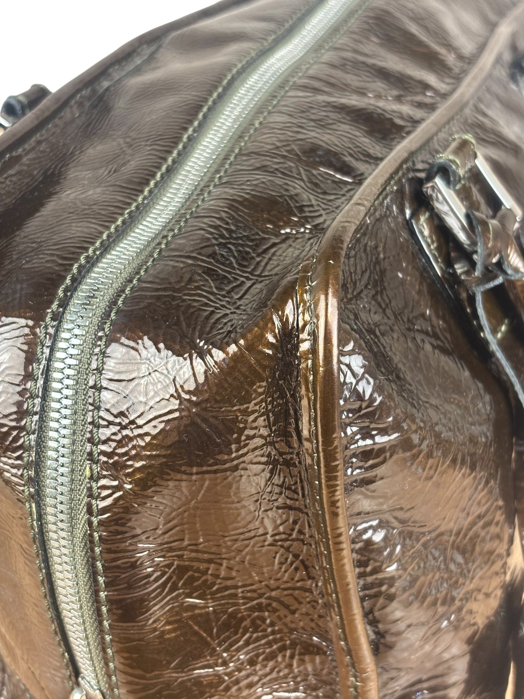 Loewe Vintage Brown Patent Leather Amazona Handbag