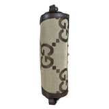 Gucci Brown Leather Trim Monogram Jumbo GG Mini Shoulder Bag