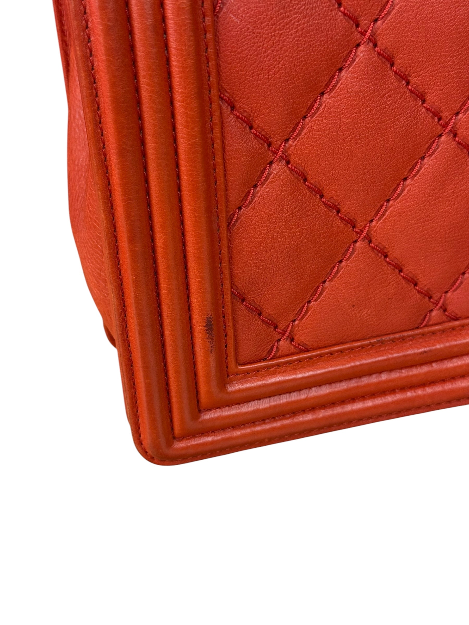 Chanel Quilted Stitch Red Leather Boy Bag 2014