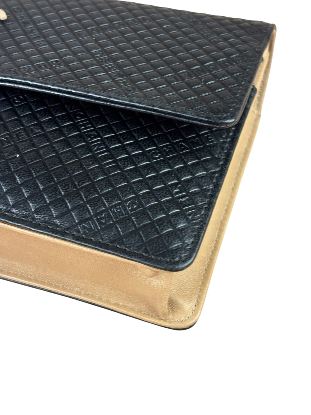 Chanel Beige/Black Small Quilted Leather Wallet On Chain 2004