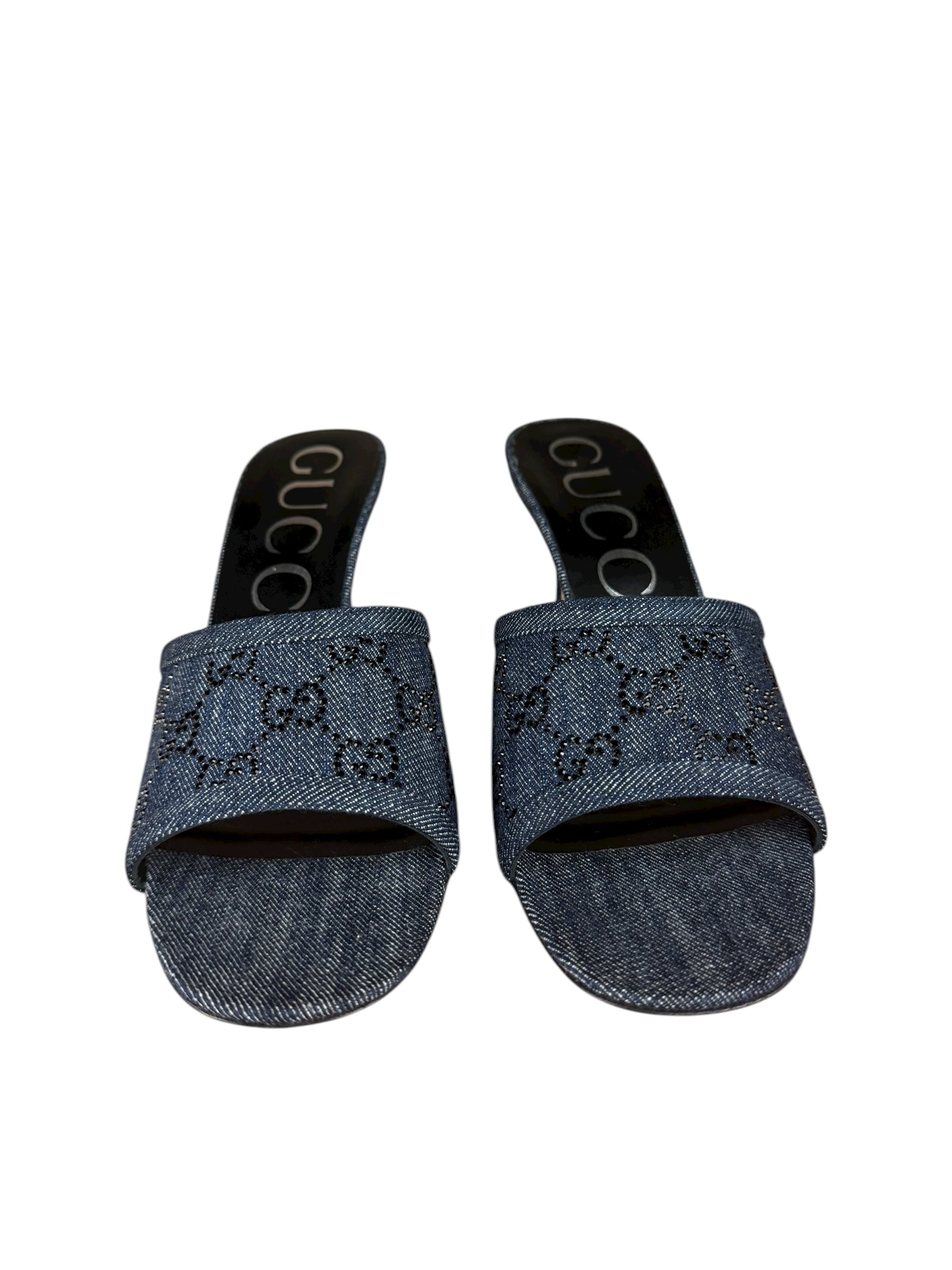 Gucci Denim Sparkle Monogram Heels