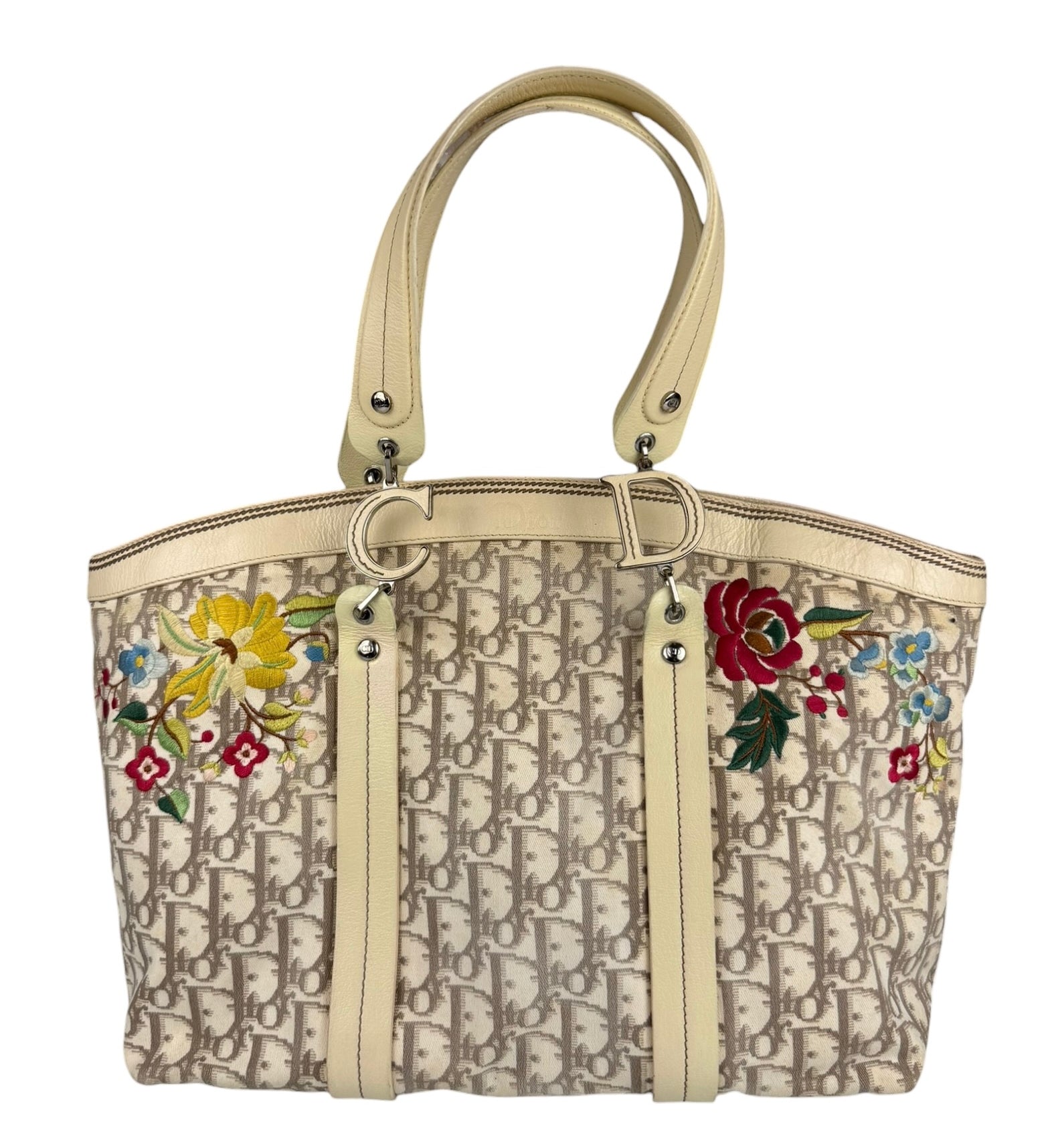 Christian Dior Vintage Diorissimo Embroidered Flowers Tote