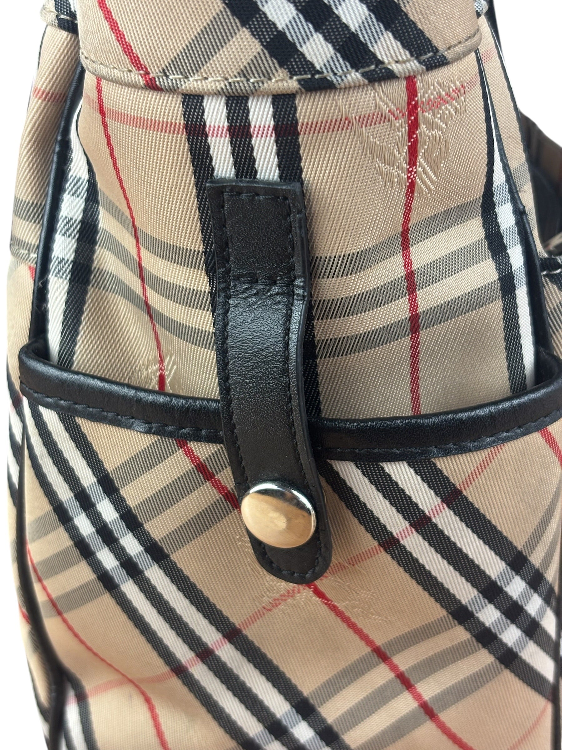 Burberry Vintage Blue Label Nova Check Multi-Pocket Nylon Tote Bag