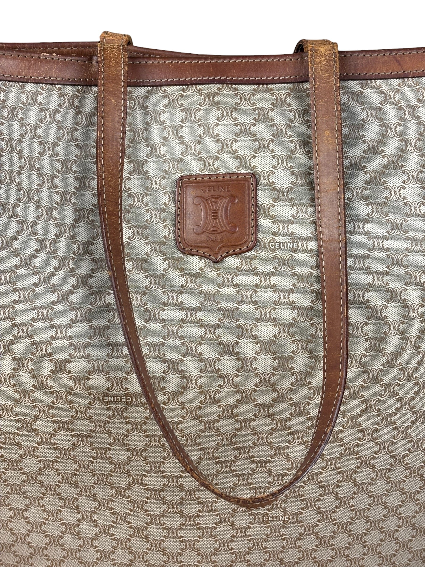 Celine Vintage Coated Canvas Macadam Shoulder Tote