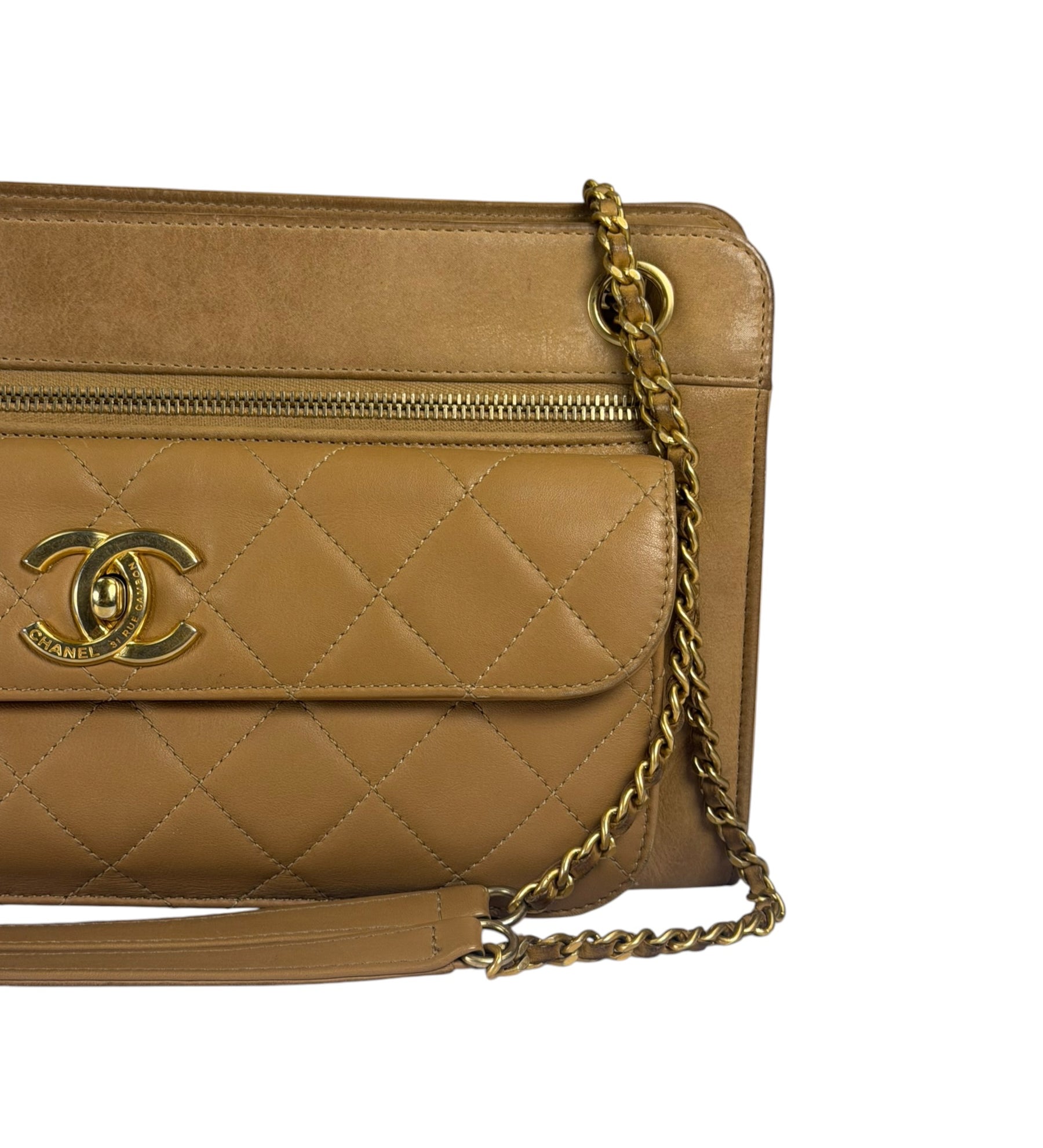 Chanel Brown Lambskin Front Pocket Shoulder Bag 2011