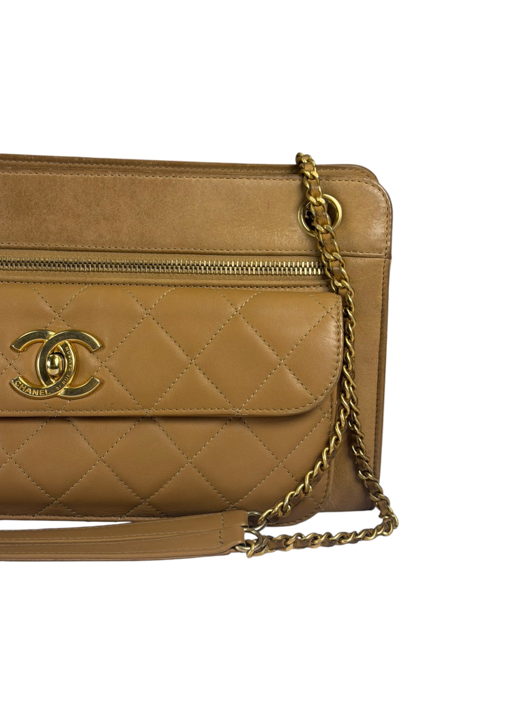 Chanel Brown Lambskin Front Pocket Shoulder Bag 2011