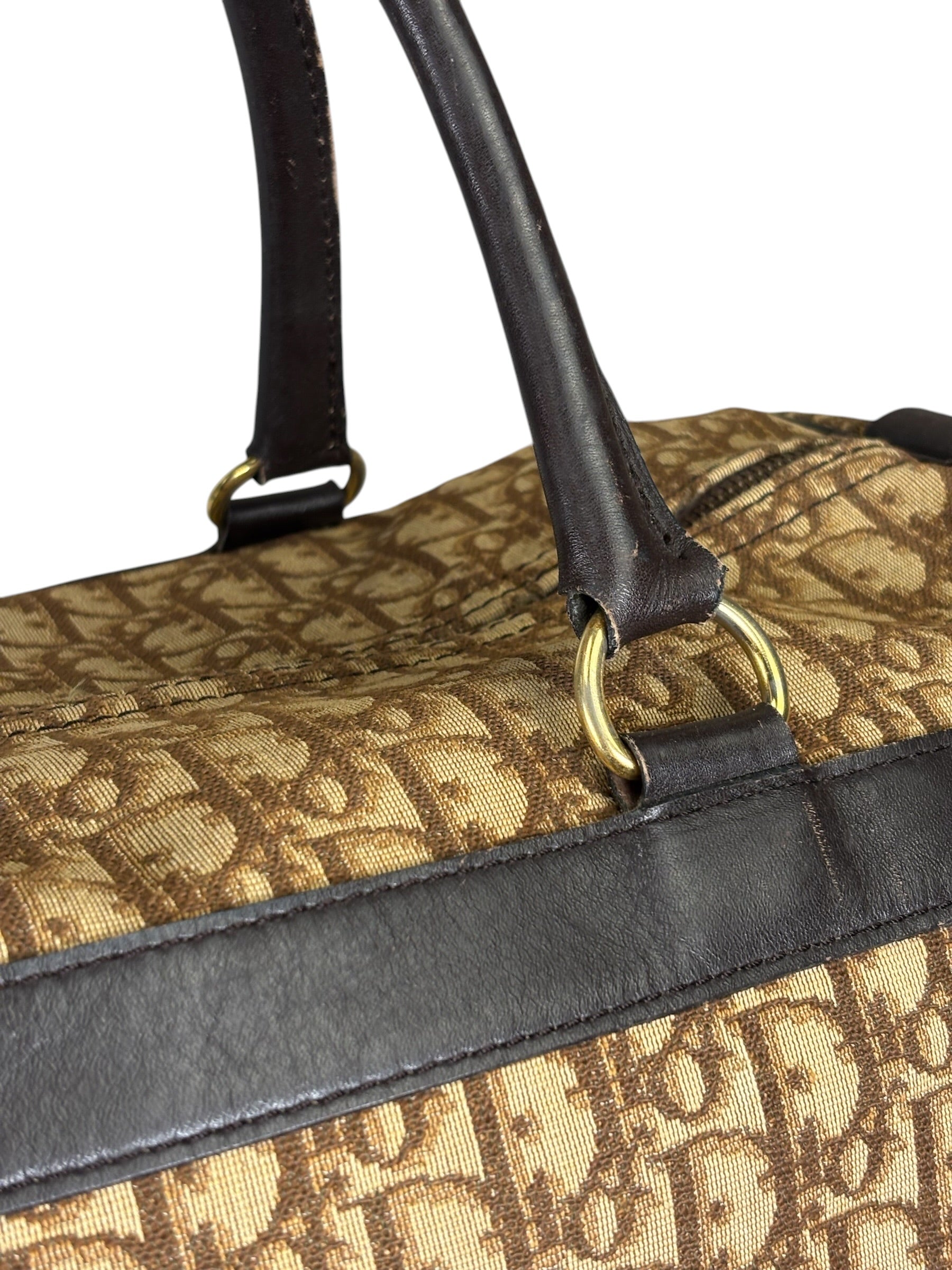 Christian Dior Brown Leather Trim Trotter Boston Handbag