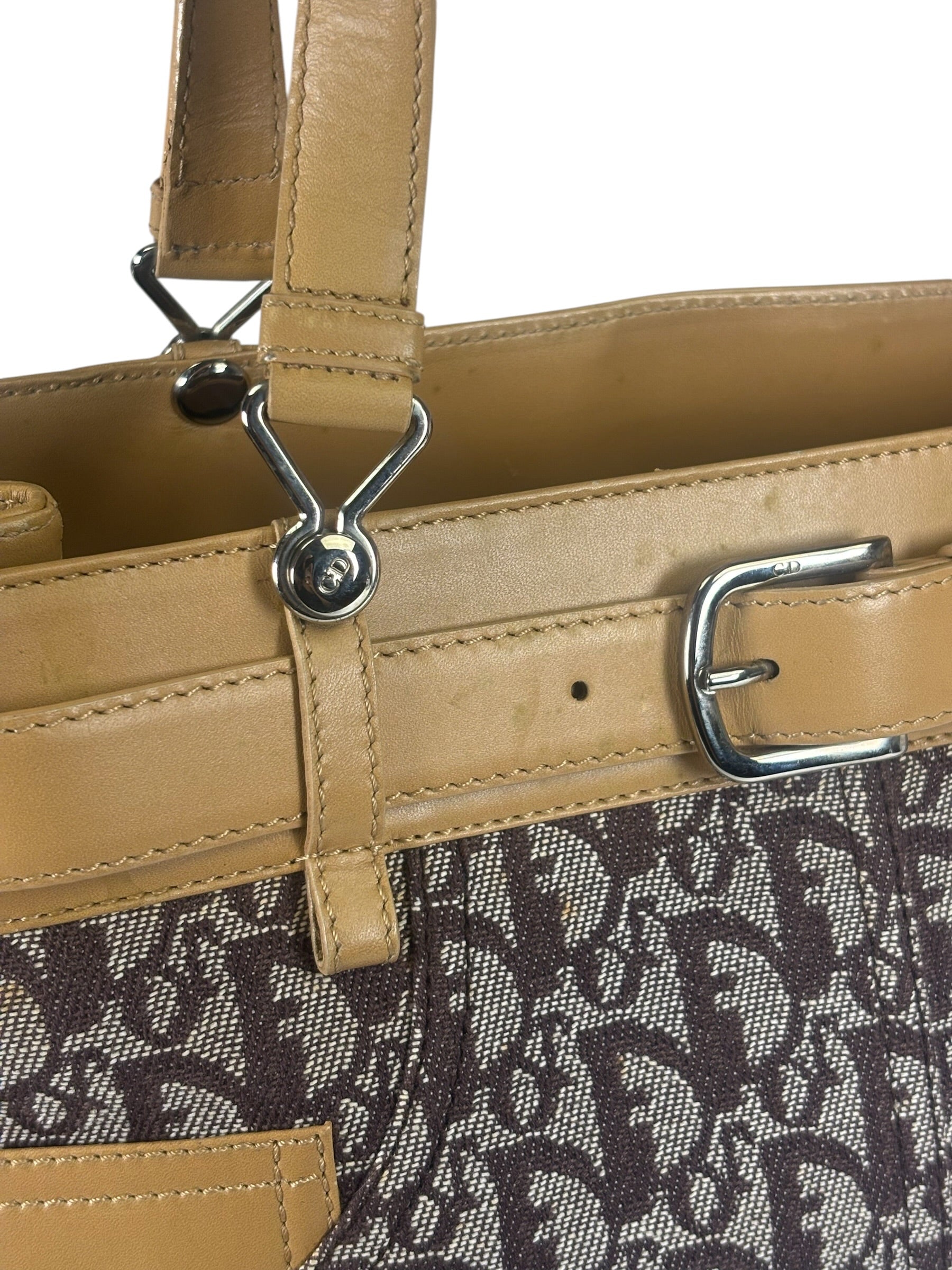 Christian Dior Cloth/Leather Trim Trotter Top Handle Tote