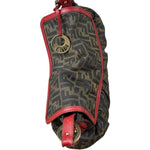 Fendi Beige/Red Leather Trim Zucca Chef Flap Bag