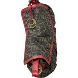 Fendi Beige/Red Leather Trim Zucca Chef Flap Bag