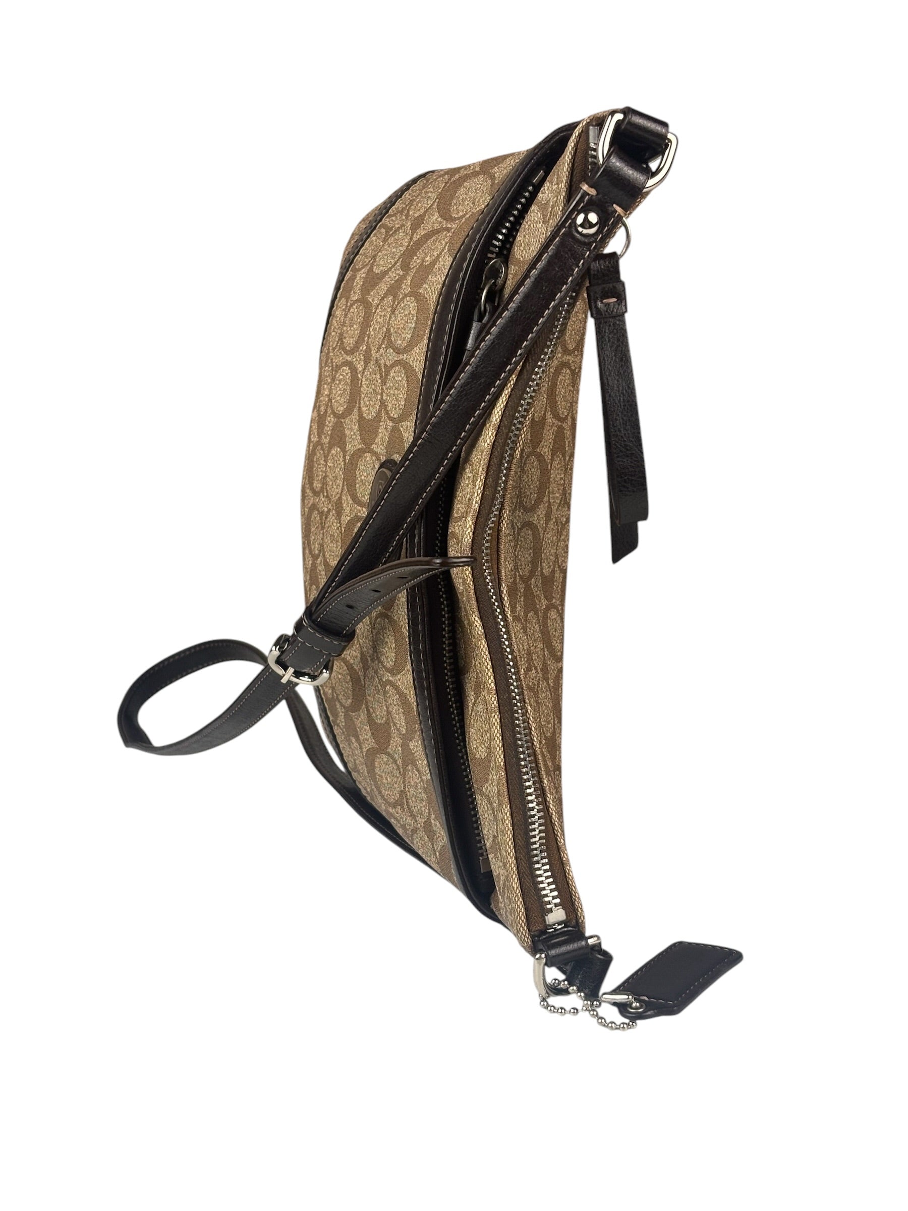 Coach Brown Leather Trim Signature Peyton File Crossbody