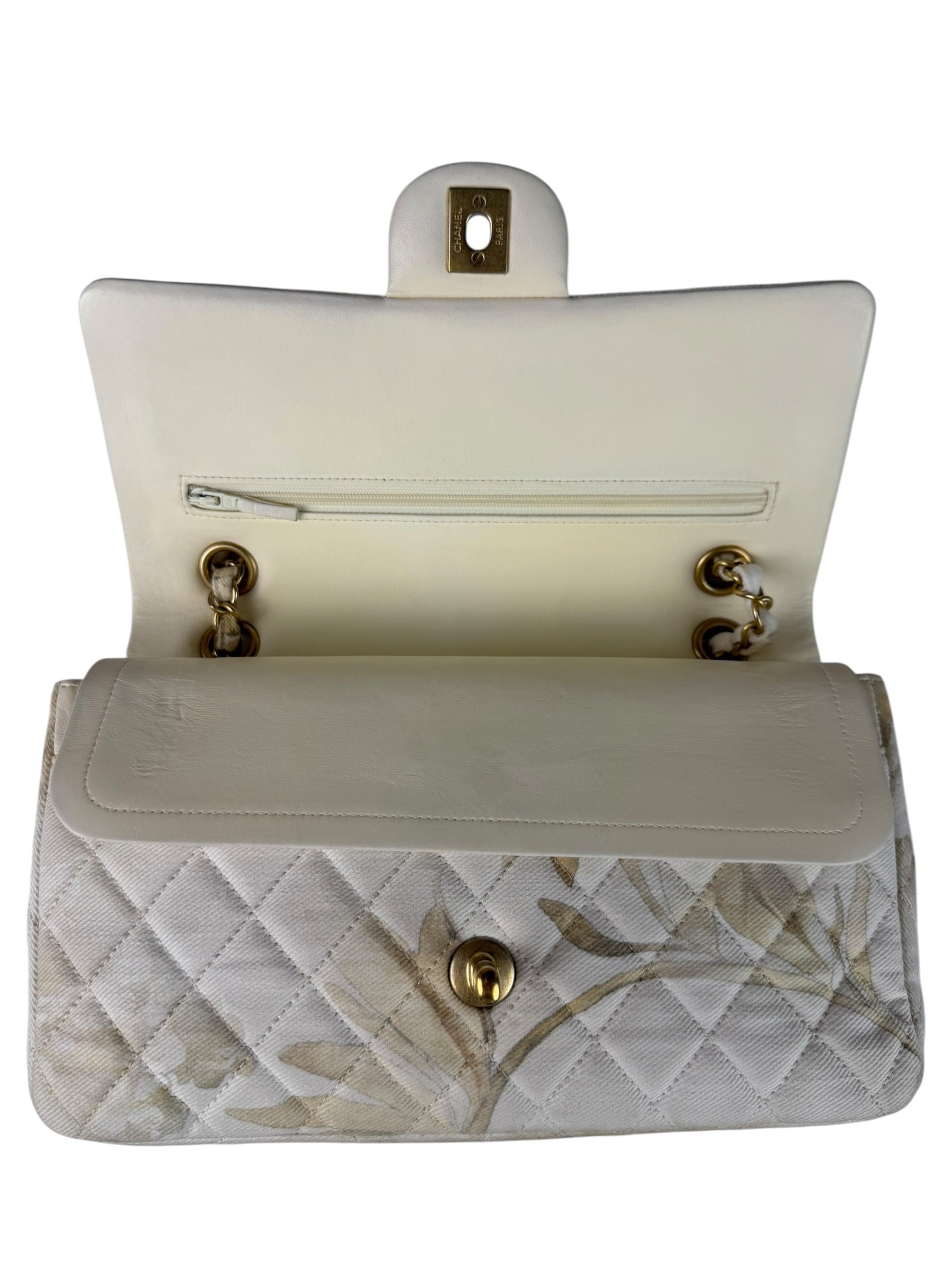 Chanel White Denim/Leather Trim Greek Collection Flower Double Flap Bag 2018