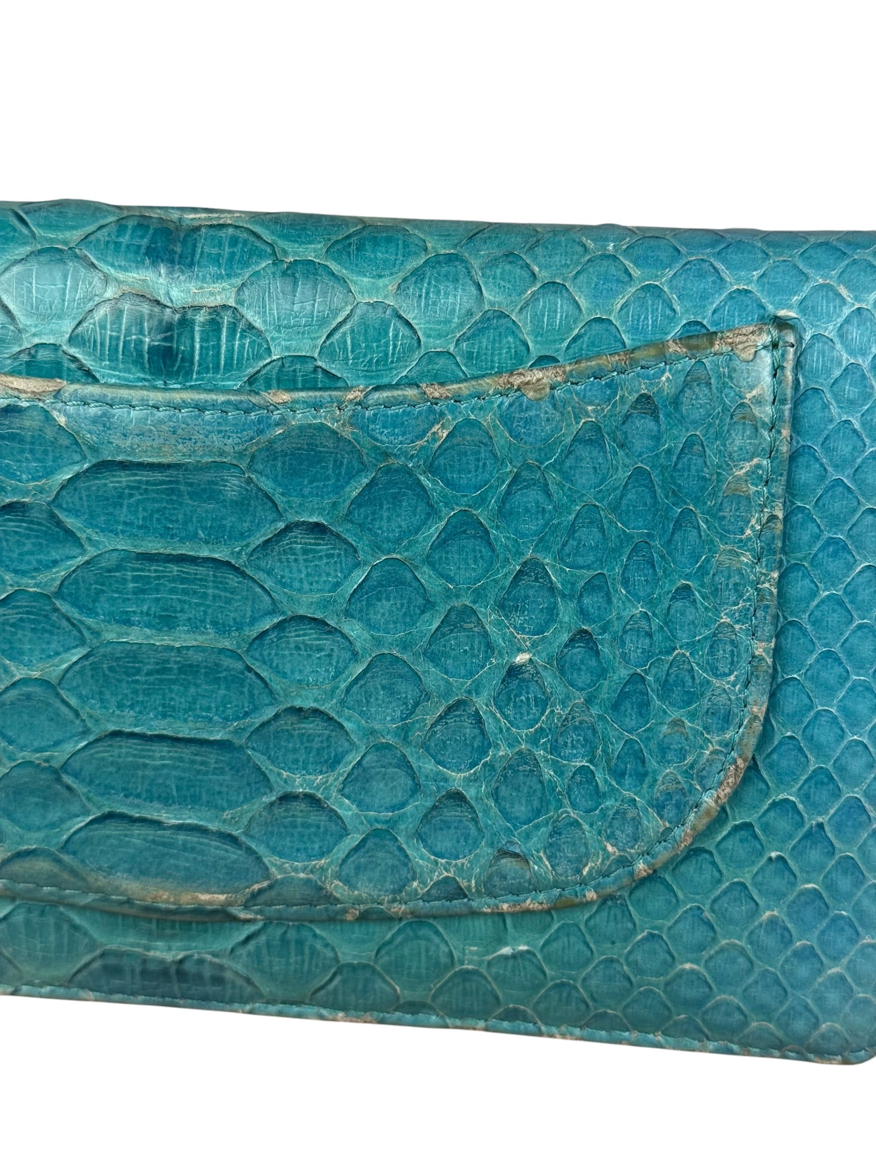 Chanel Turquoise Blue Python Long Wallet 2014