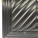 Chanel Black Chevron Leather Boy Medium Flap Bag 2017