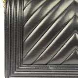Chanel Black Chevron Leather Boy Medium Flap Bag 2017