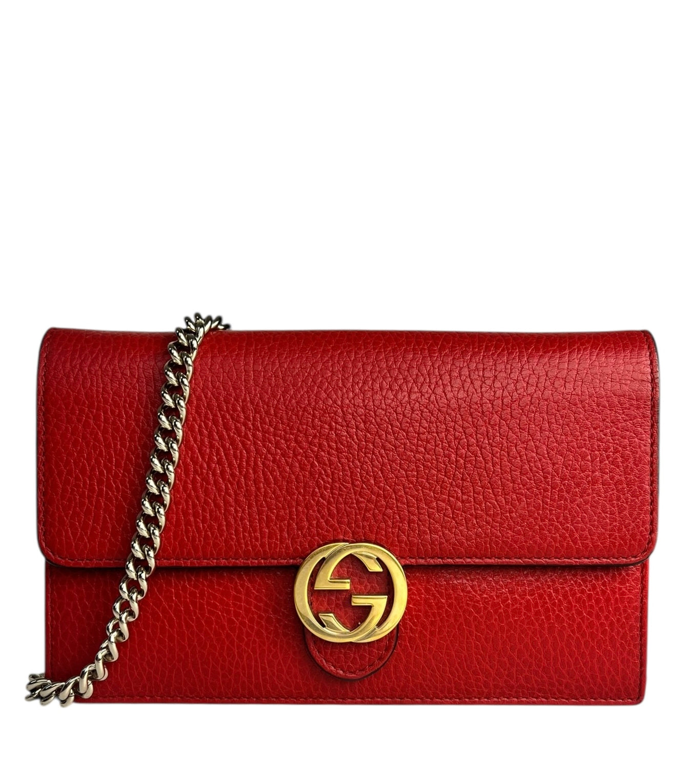 Gucci Red Leather GG Wallet on Chain Bag