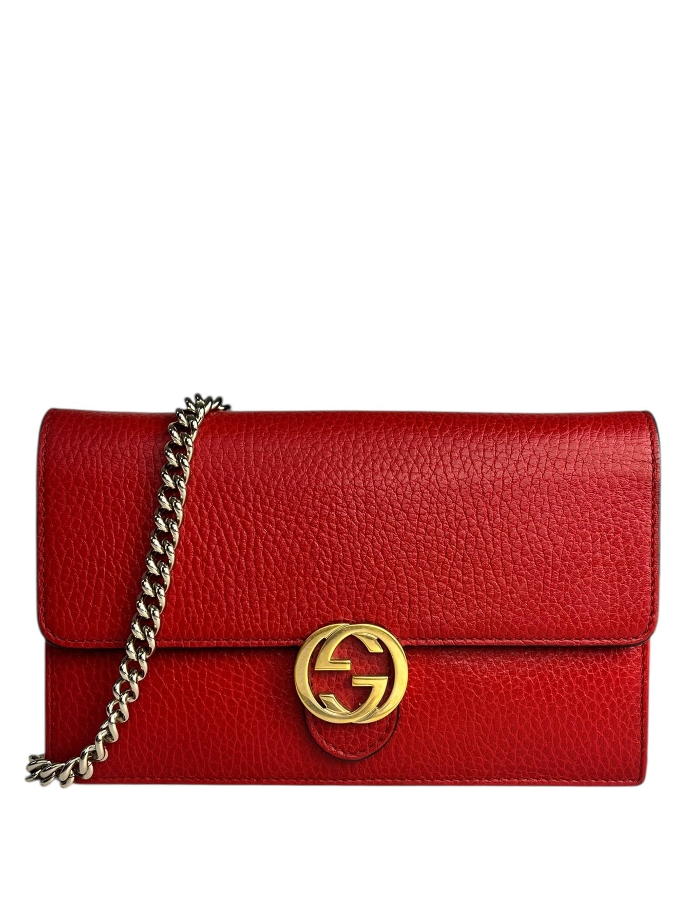 Gucci Red Leather GG Wallet on Chain Bag