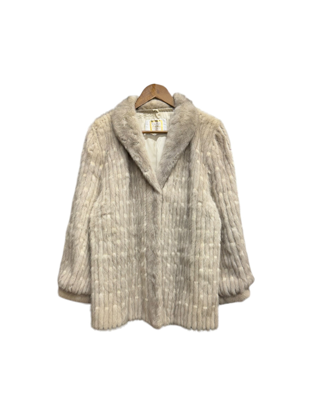 Vintage Light Grey Vertical Striped Saga Mink Fur Coat