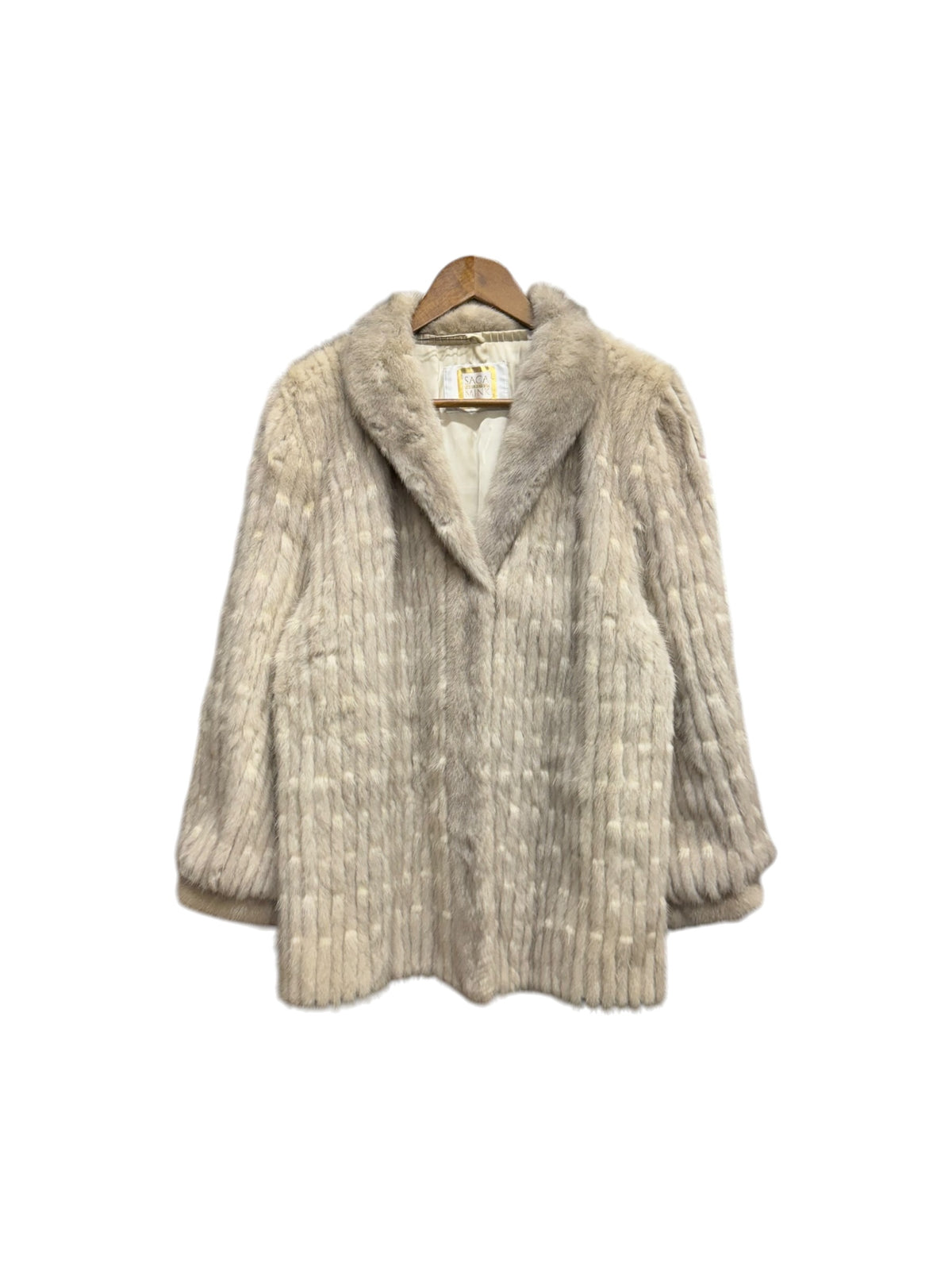 Vintage Light Grey Vertical Striped Saga Mink Fur Coat