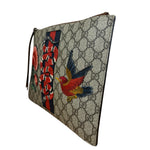 Gucci GG Supreme Kingsnake Hummingbird Embroidered Clutch Pouch
