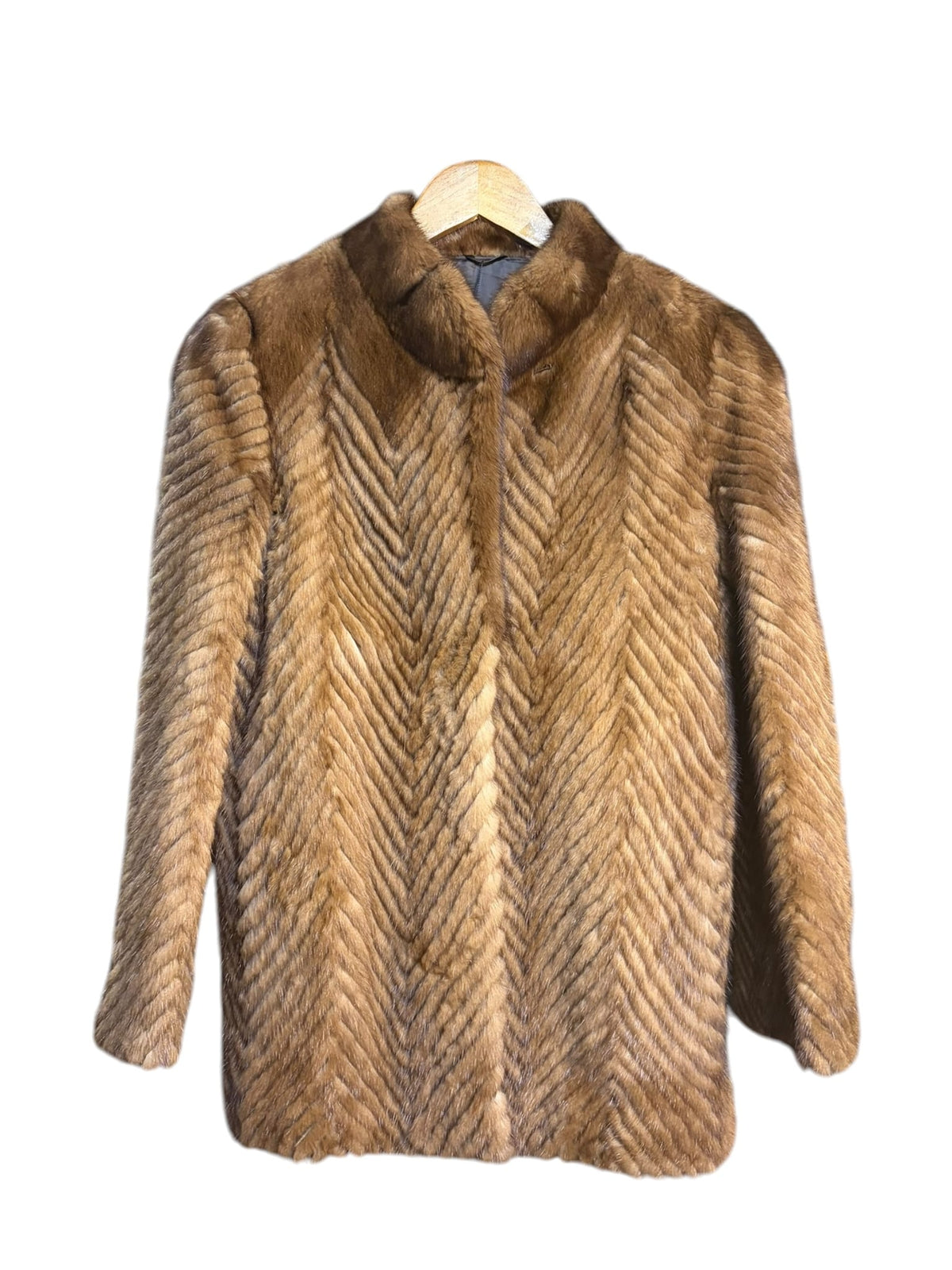 Vintage Light Brown Chevron Mink Fur Coat