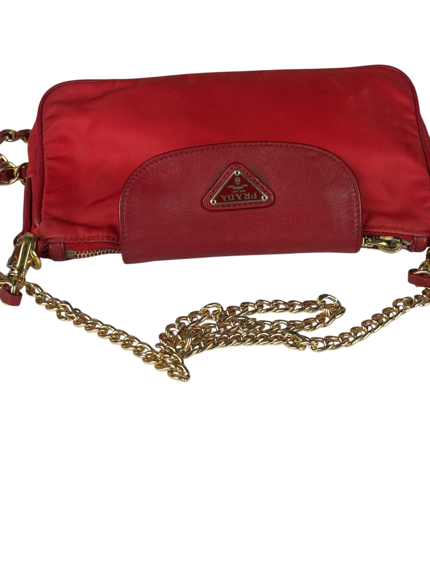 Prada Red Tessuto Nylon/Saffiano Leather Trim Two-Way Bag